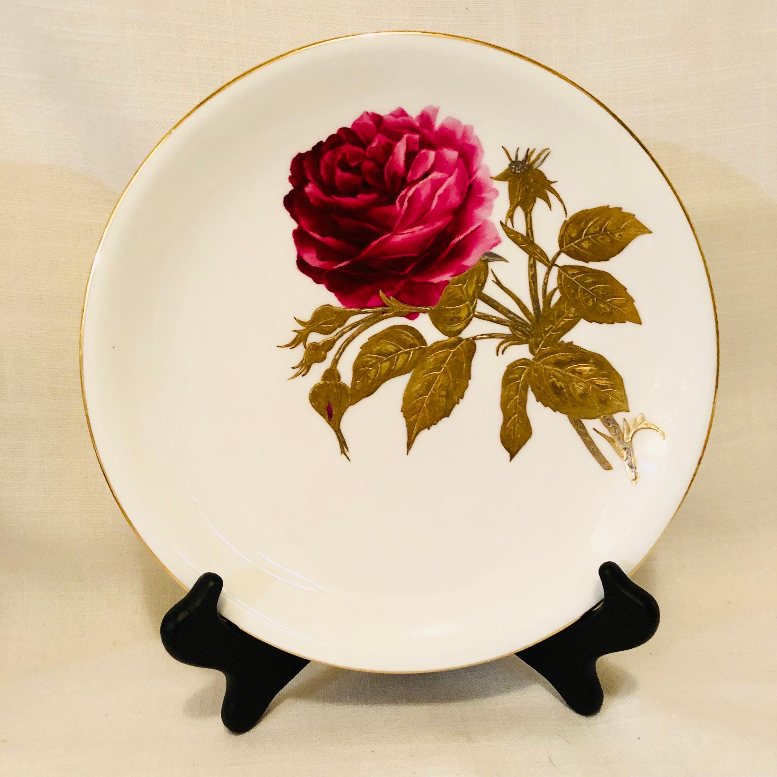 Minton Plates Each Painted With a Different Rose With Gold and Platinum Accents 4