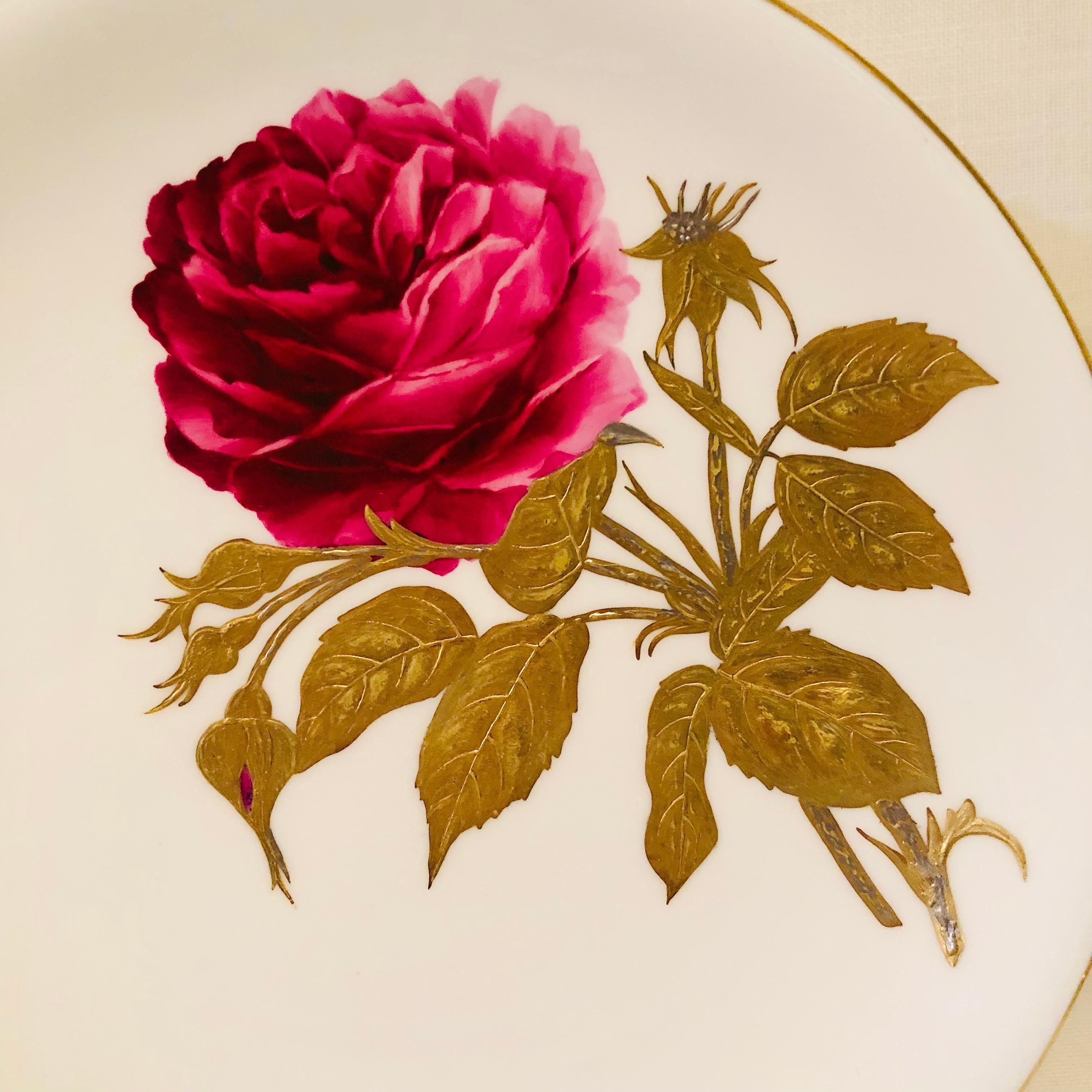 Minton Plates Each Painted With a Different Rose With Gold and Platinum Accents 5