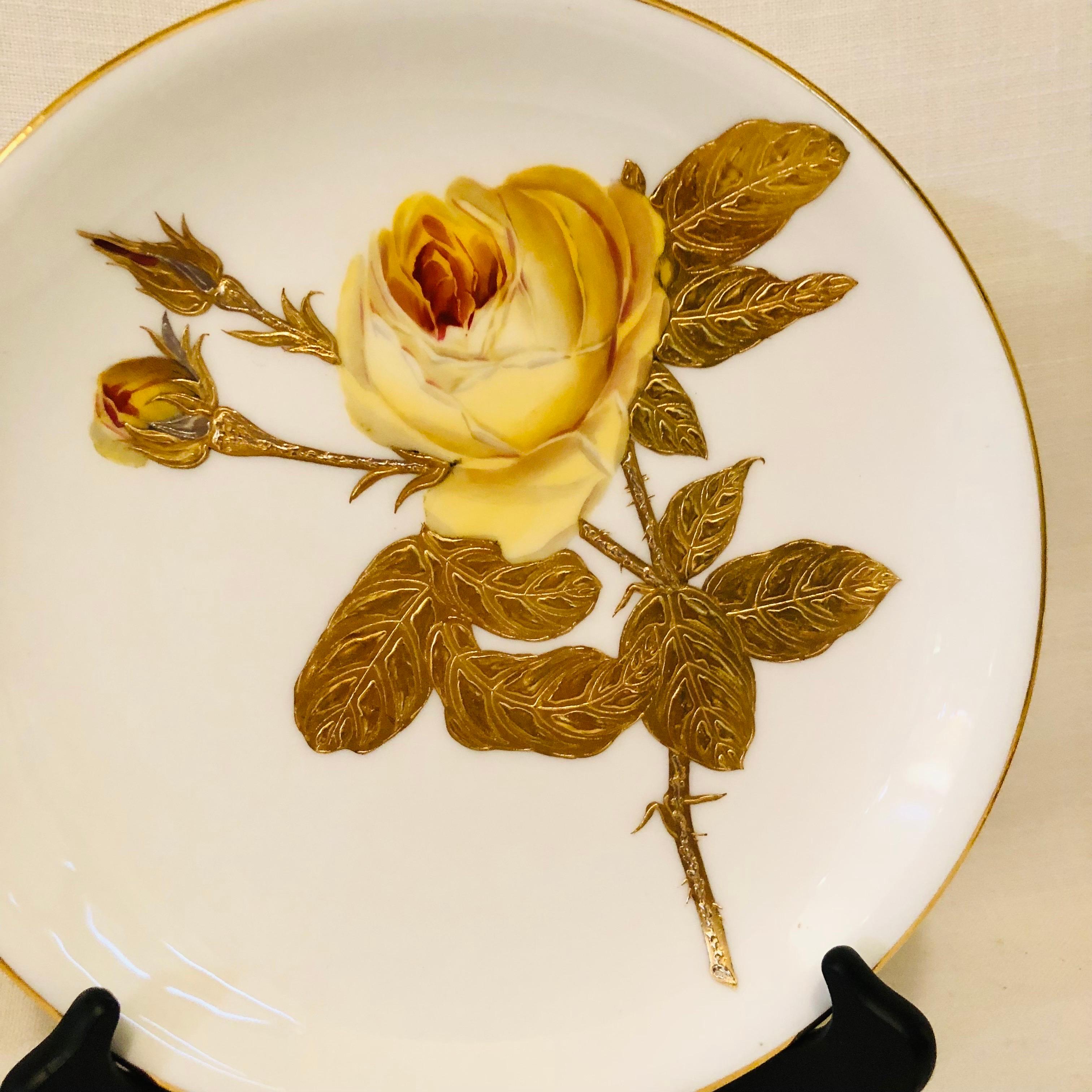 Minton Plates Each Painted With a Different Rose With Gold and Platinum Accents 6