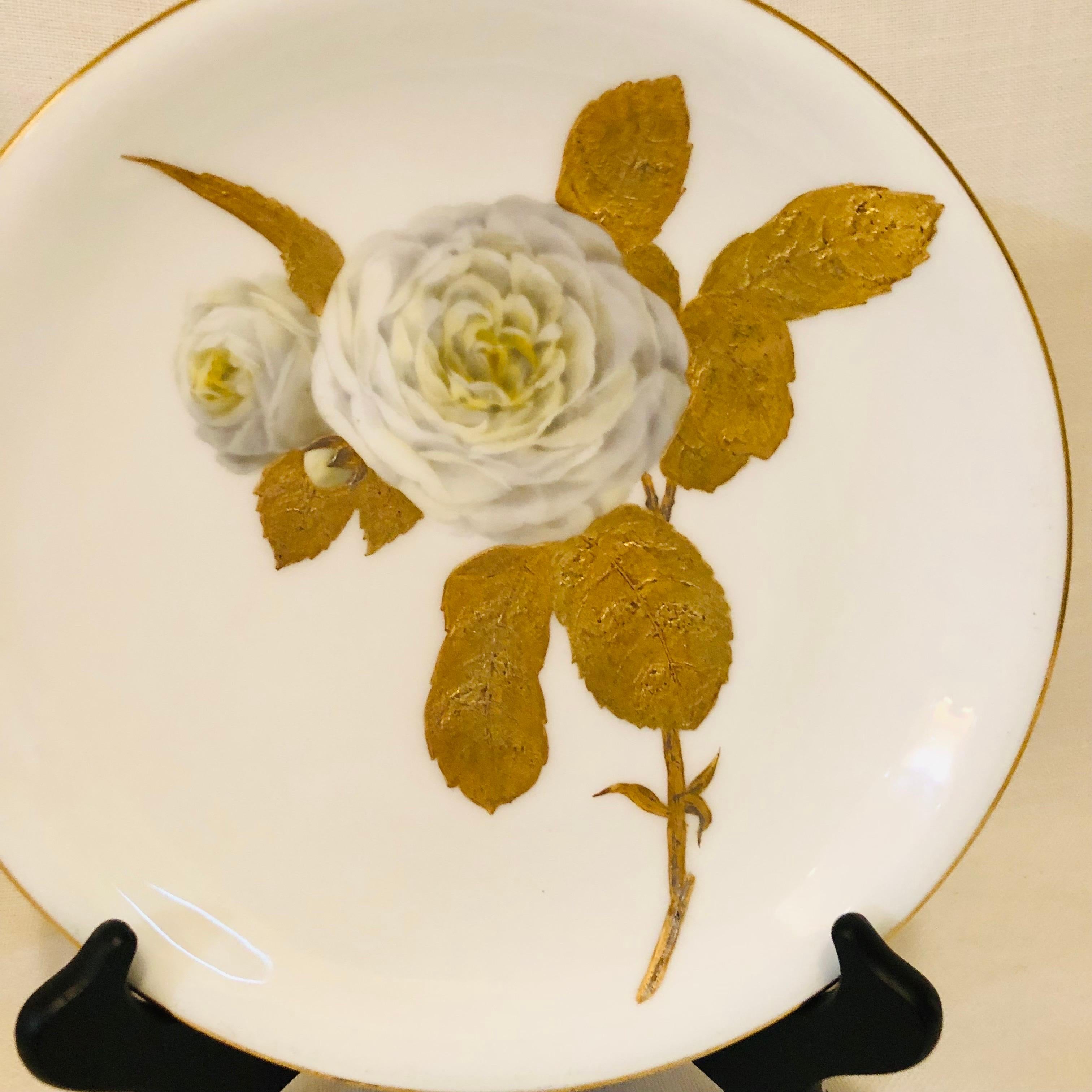 Minton Plates Each Painted With a Different Rose With Gold and Platinum Accents 7
