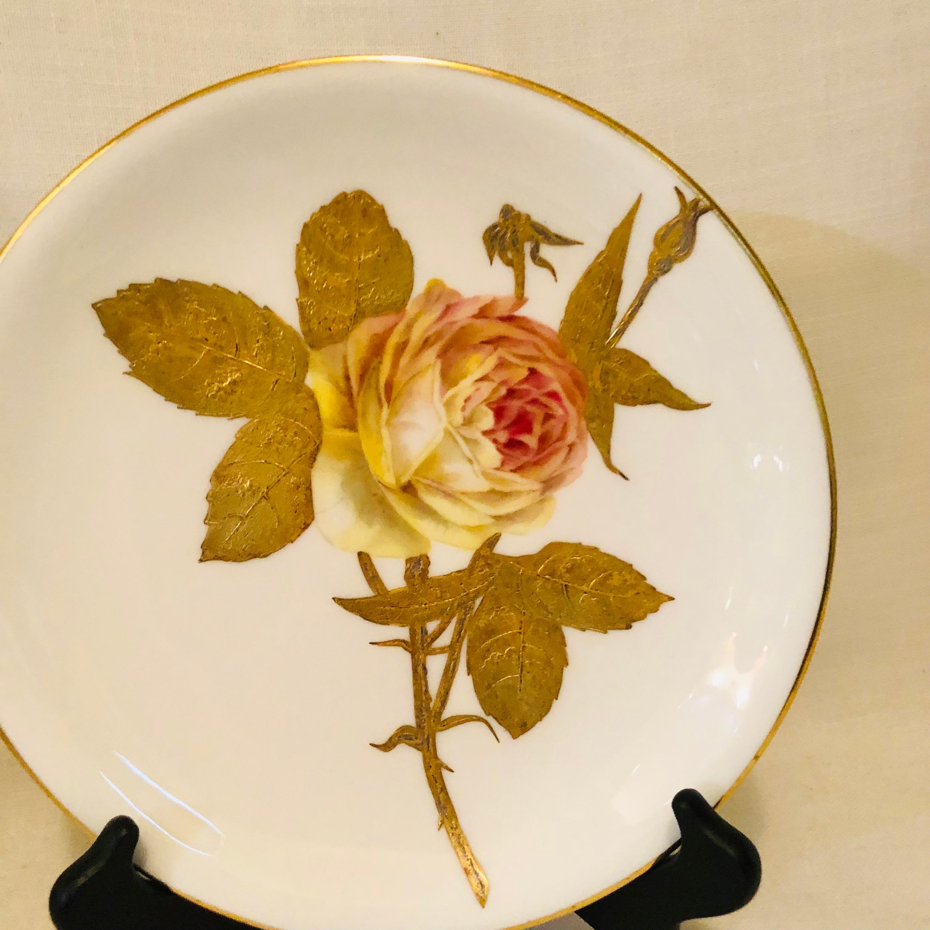 Minton Plates Each Painted With a Different Rose With Gold and Platinum Accents 8