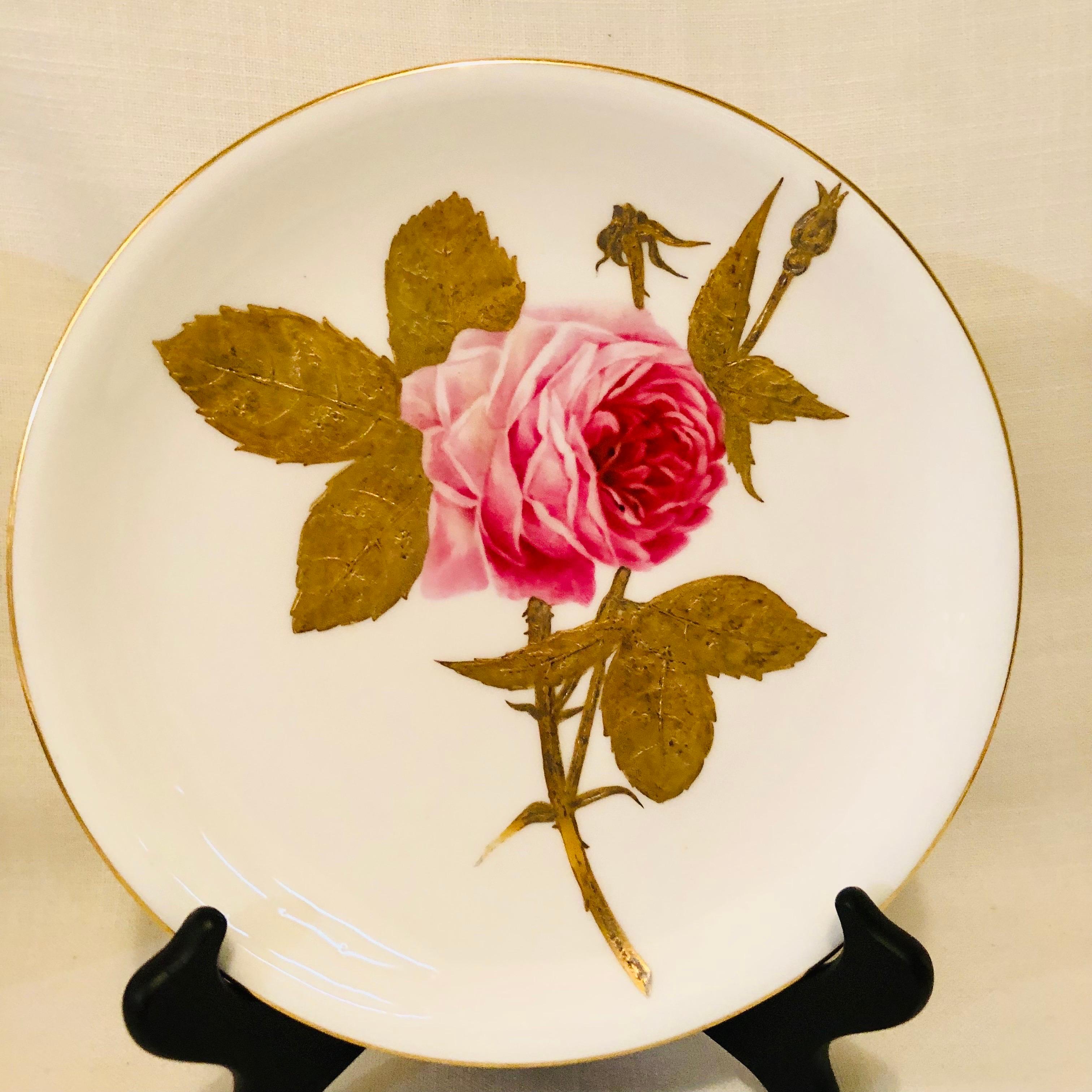 Minton Plates Each Painted With a Different Rose With Gold and Platinum Accents 11