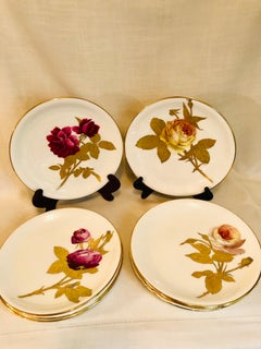 Minton Plates Each Painted With a Different Rose With Gold and Platinum Accents