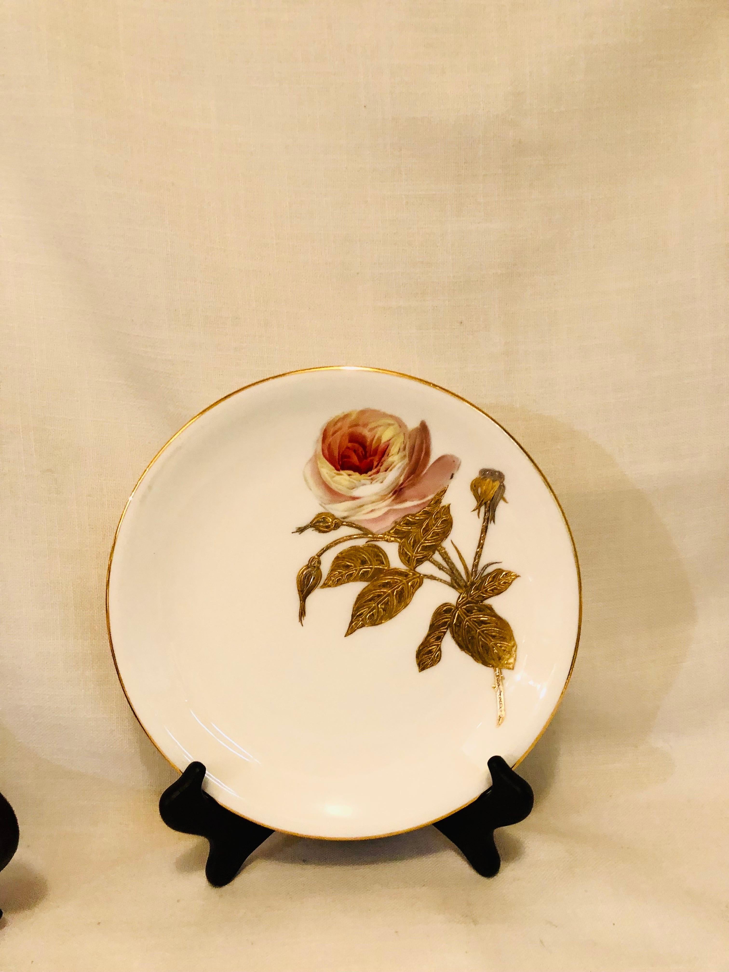 Minton Plates Each Painted With a Different Rose With Gold and Platinum Accents In Good Condition In Boston, MA