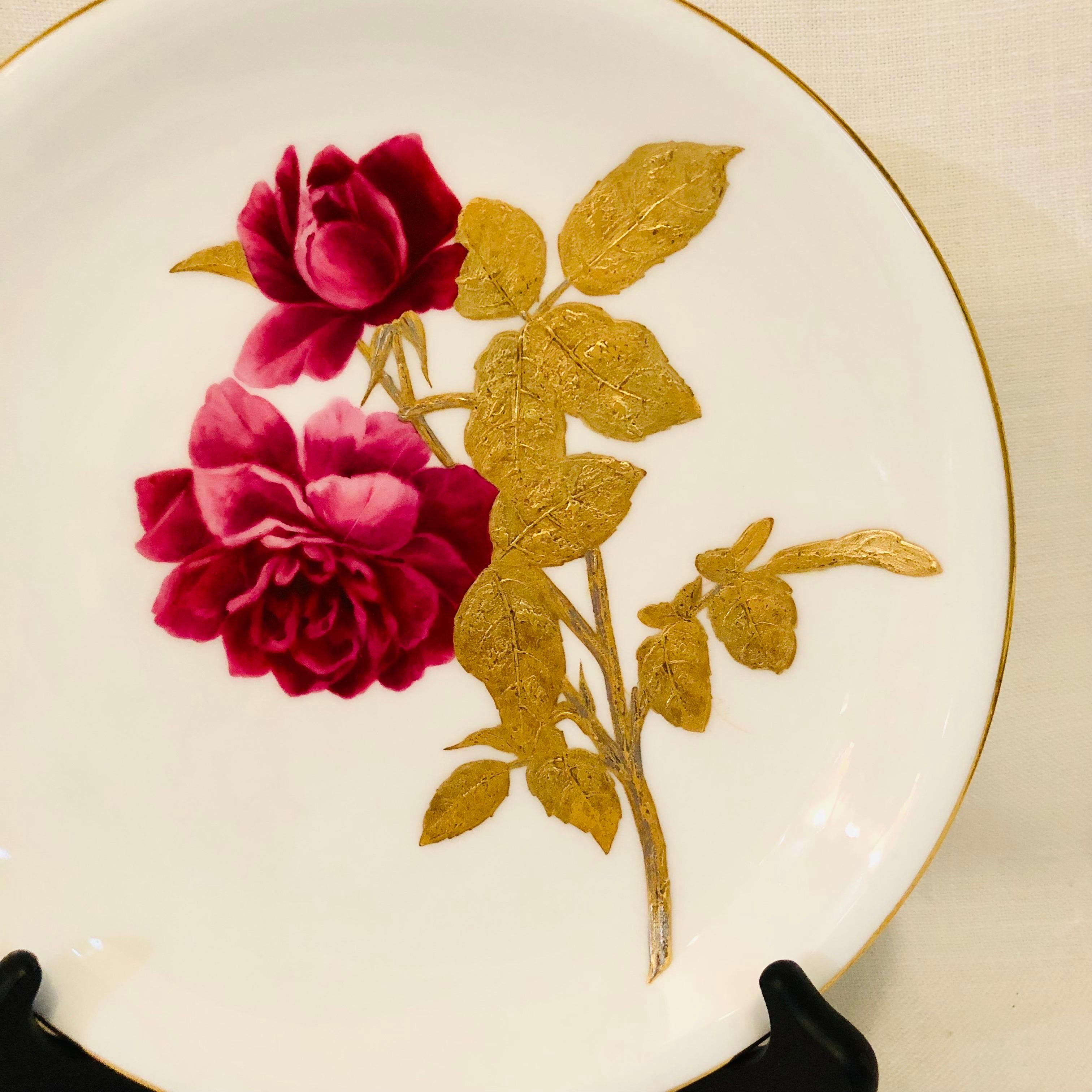 Minton Plates Each Painted With a Different Rose With Gold and Platinum Accents 1