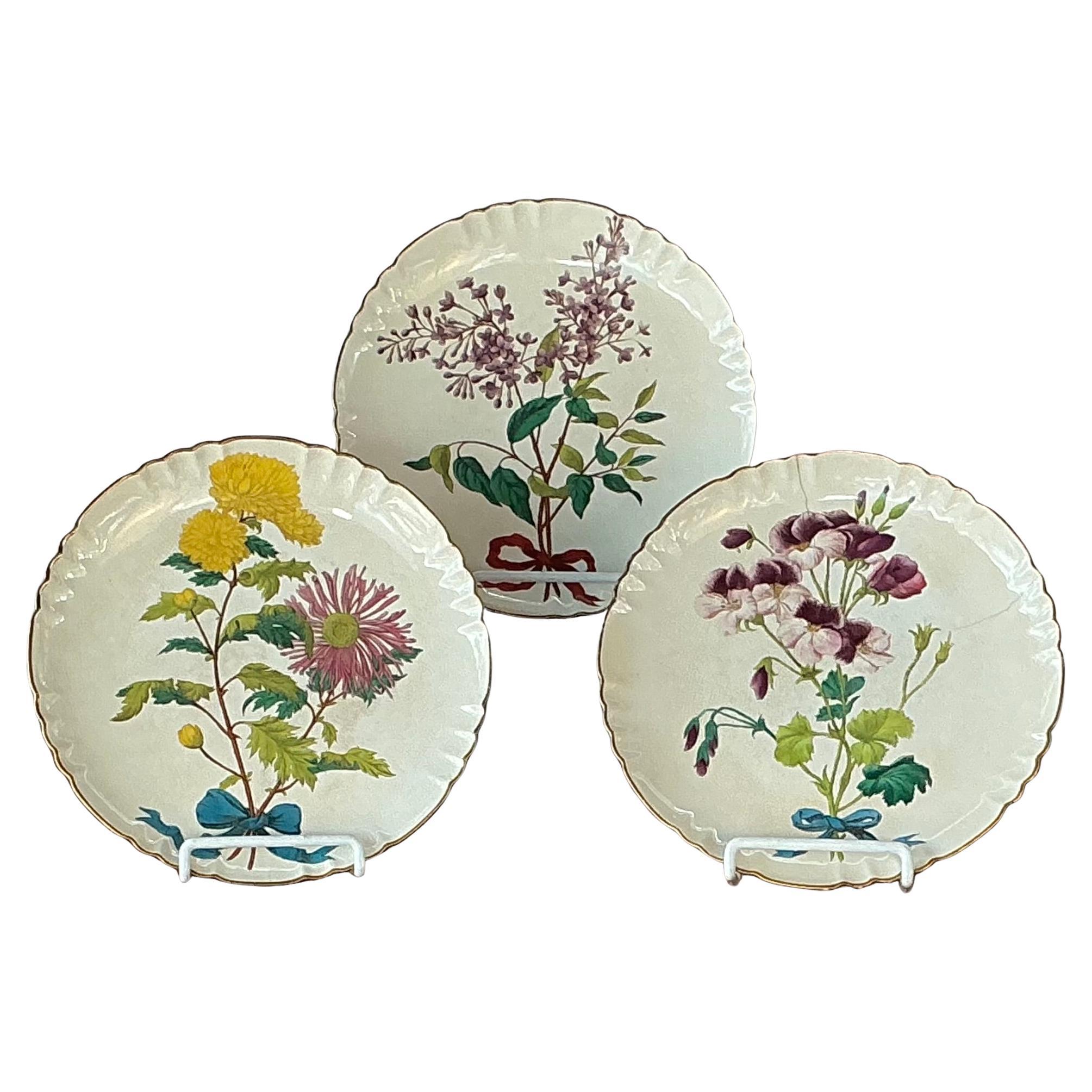 Minton Porcelain Botanical Flower Spray Plates, Set of Three For Sale