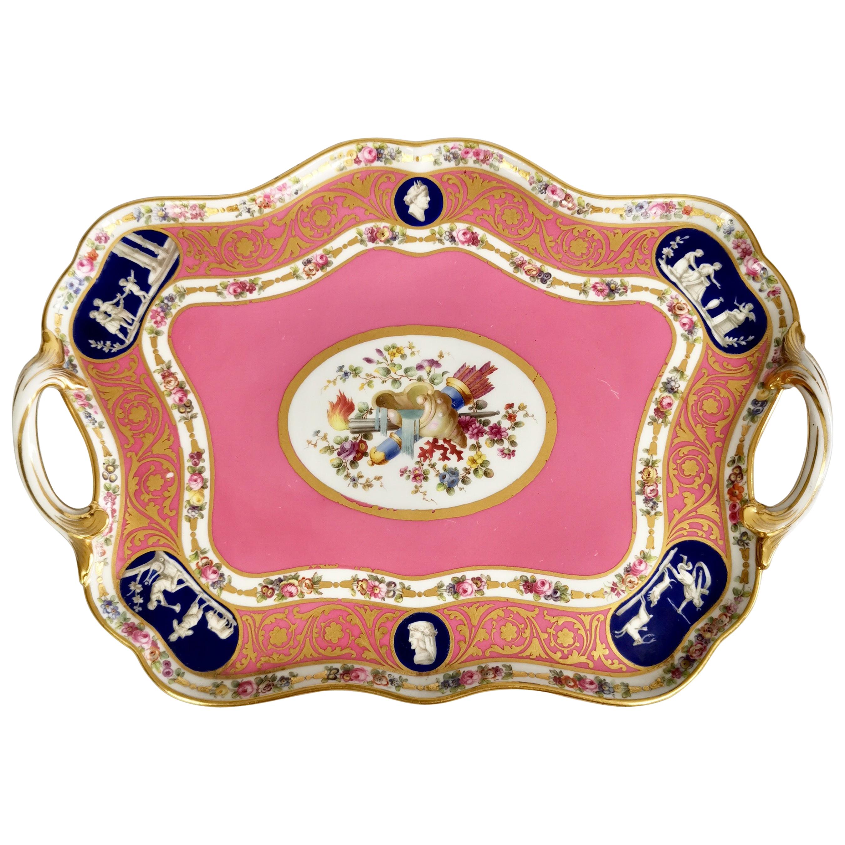 Minton Porcelain Cabaret Tray, Rose Pompadour Pink Sèvres Style, Victorian, 1876