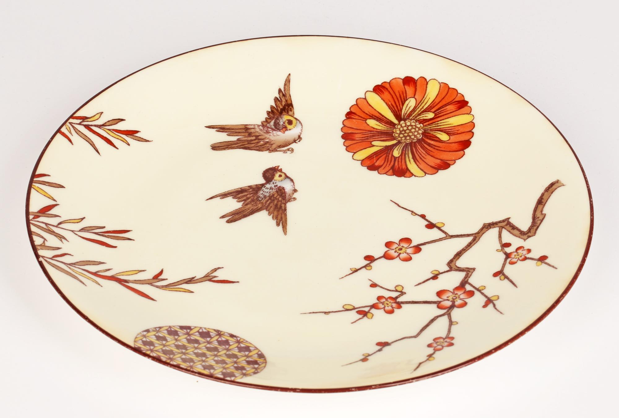 Hand-Painted Minton Porcelain Cabinet Plate Attributed to Christopher Dresser, 1880 For Sale