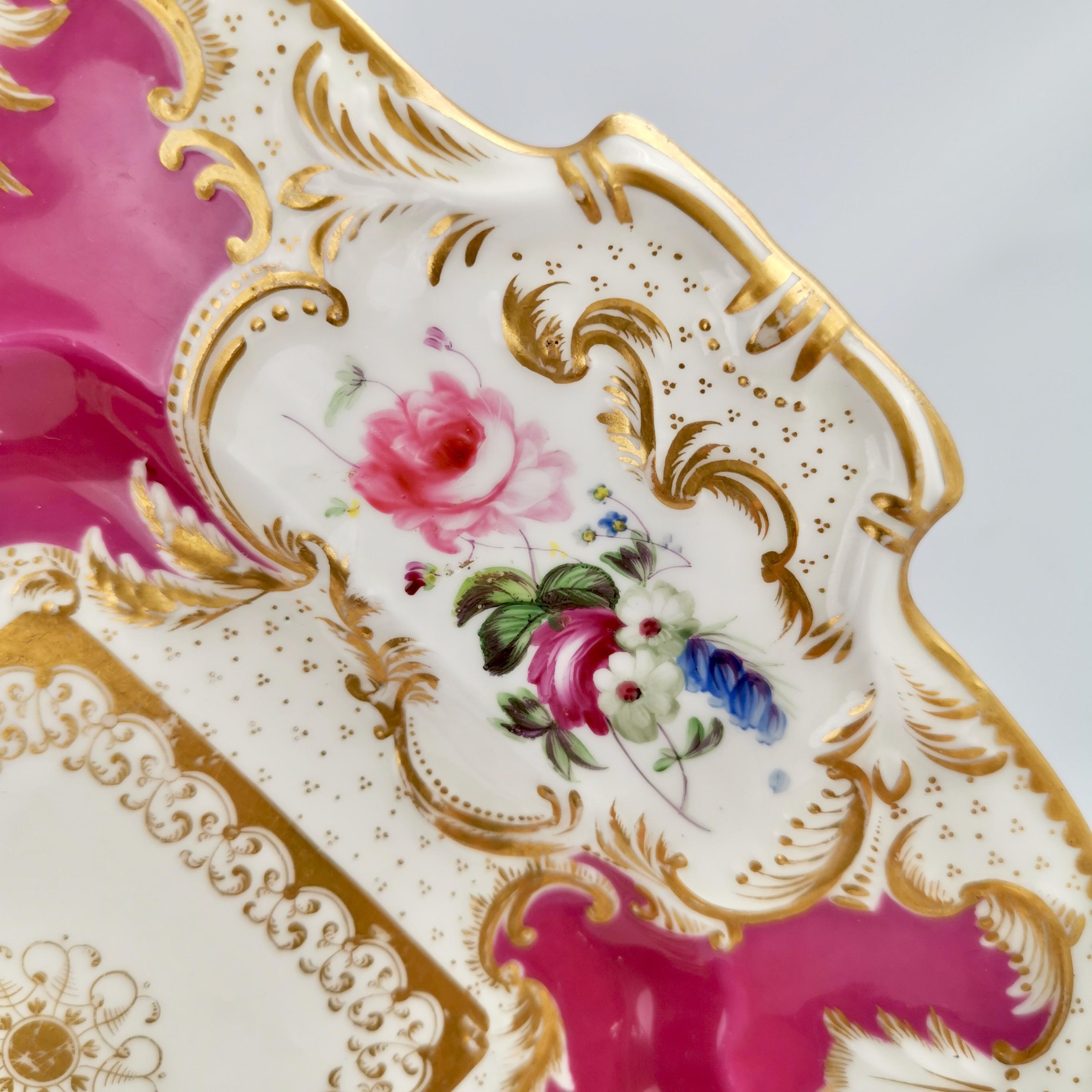 Minton Porcelain Cake Plate, Maroon with Flowers, Rococo Revival, ca 1830 In Good Condition In London, GB