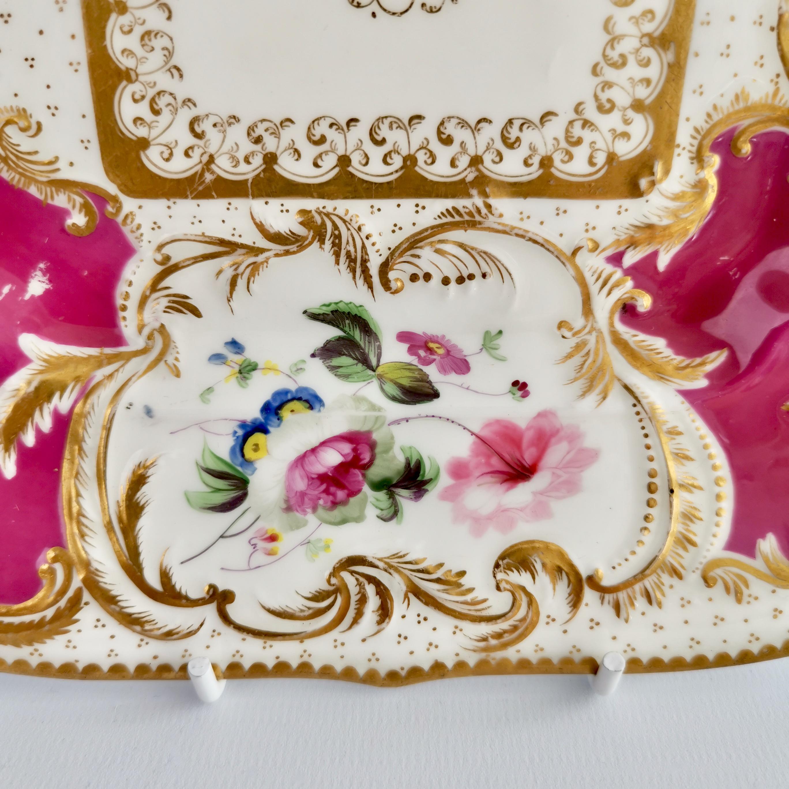 Minton Porcelain Cake Plate, Maroon with Flowers, Rococo Revival, ca 1830 2