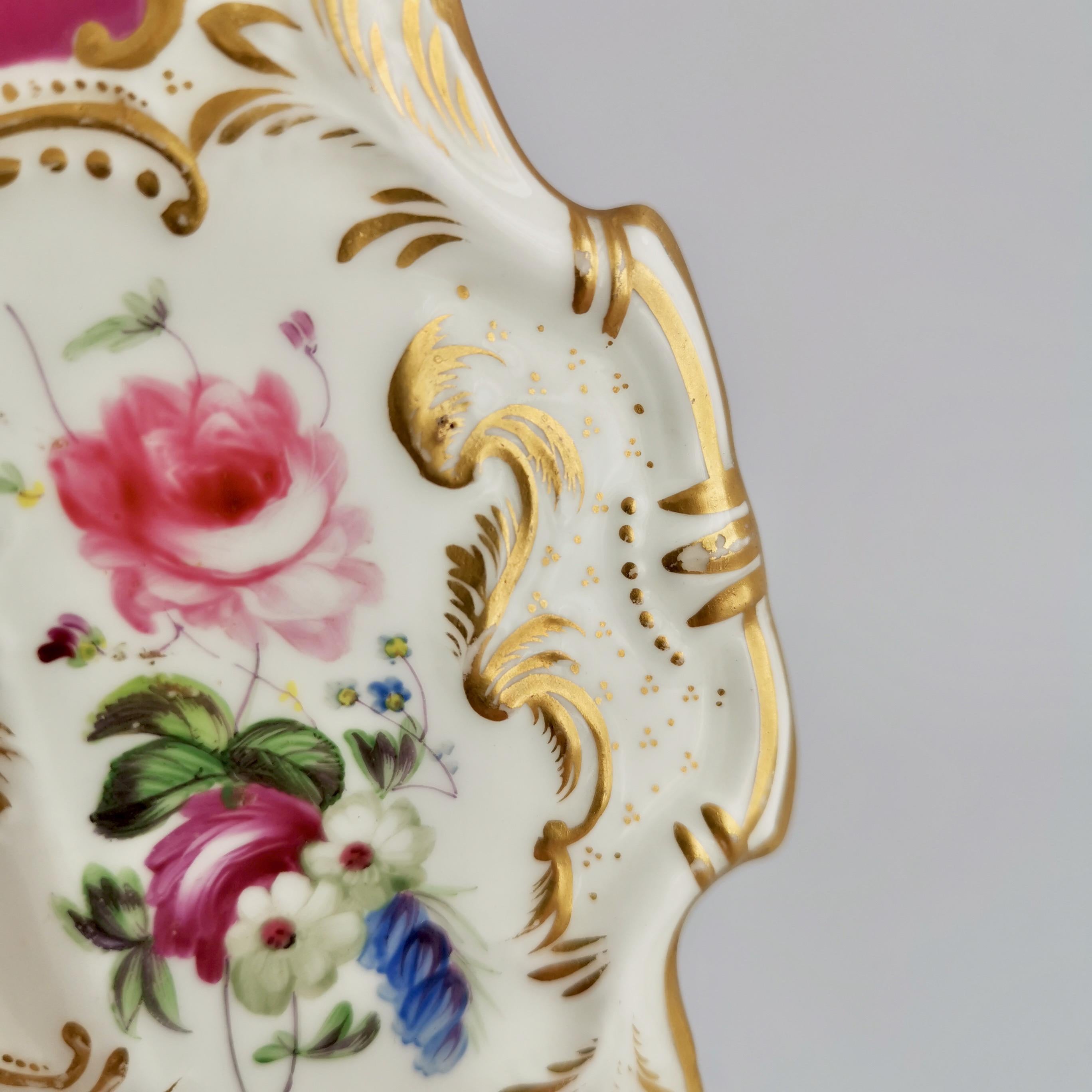 Minton Porcelain Cake Plate, Maroon with Flowers, Rococo Revival, ca 1830 3