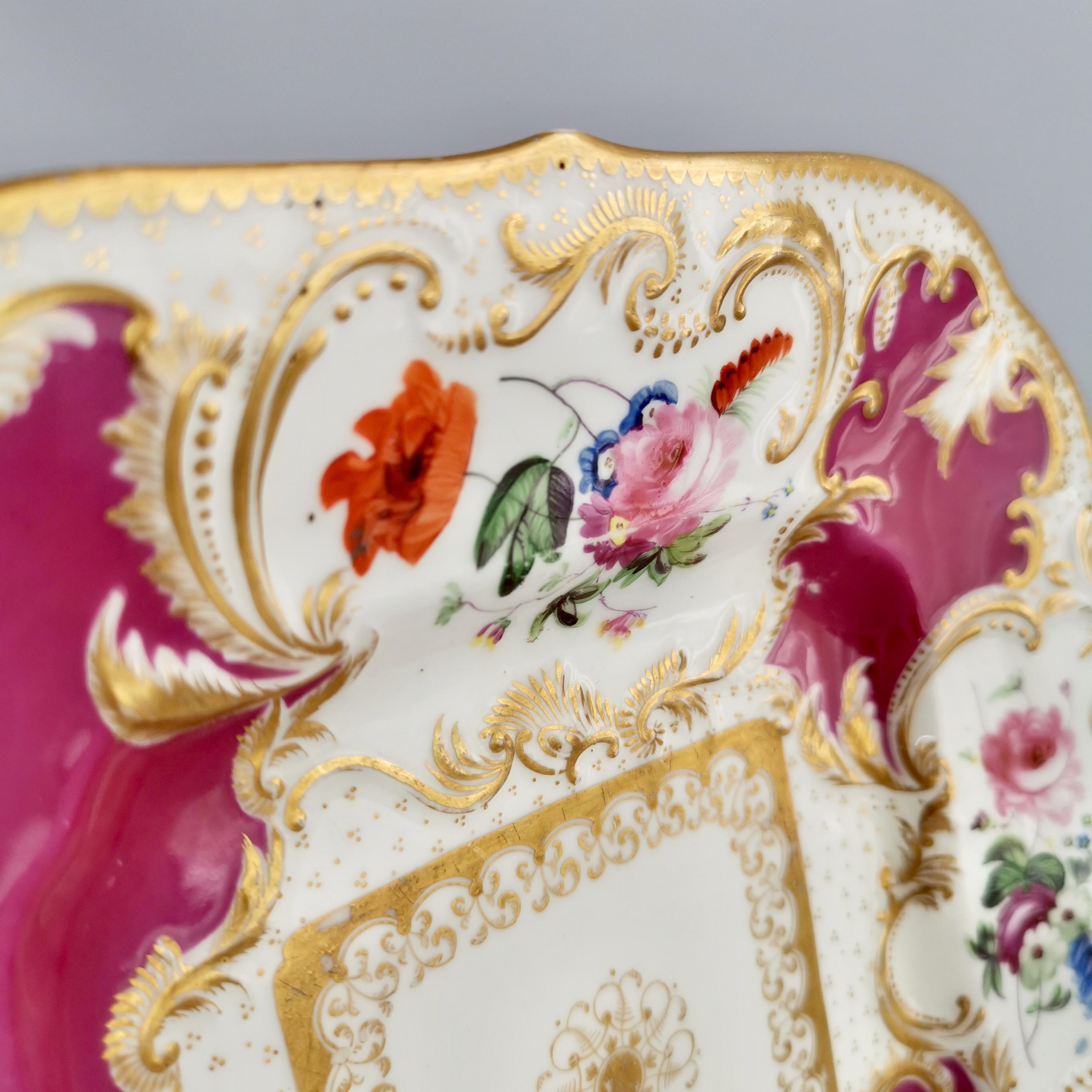 Minton Porcelain Cake Plate, Maroon with Flowers, Rococo Revival, ca 1830 4