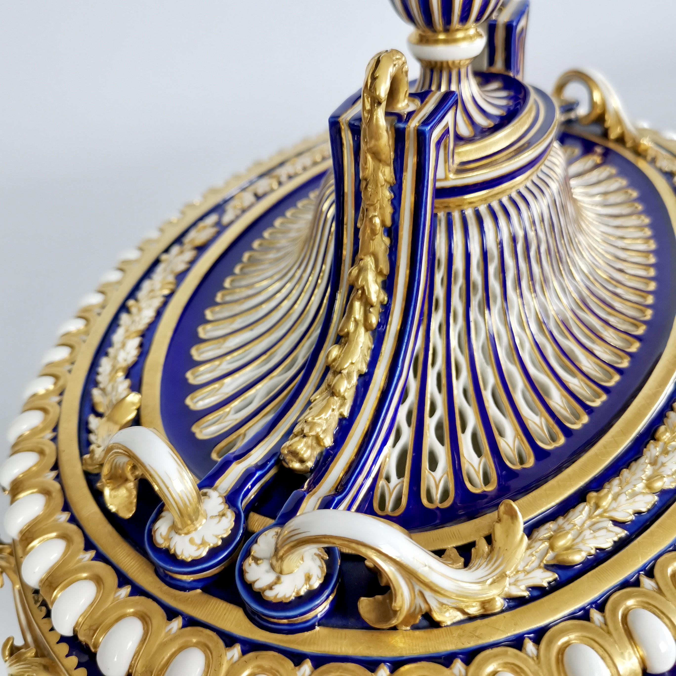 Minton Porcelain Centre Piece, Mazarine Blue with Gilt, Sèvres Style, 1862-1870 For Sale 1