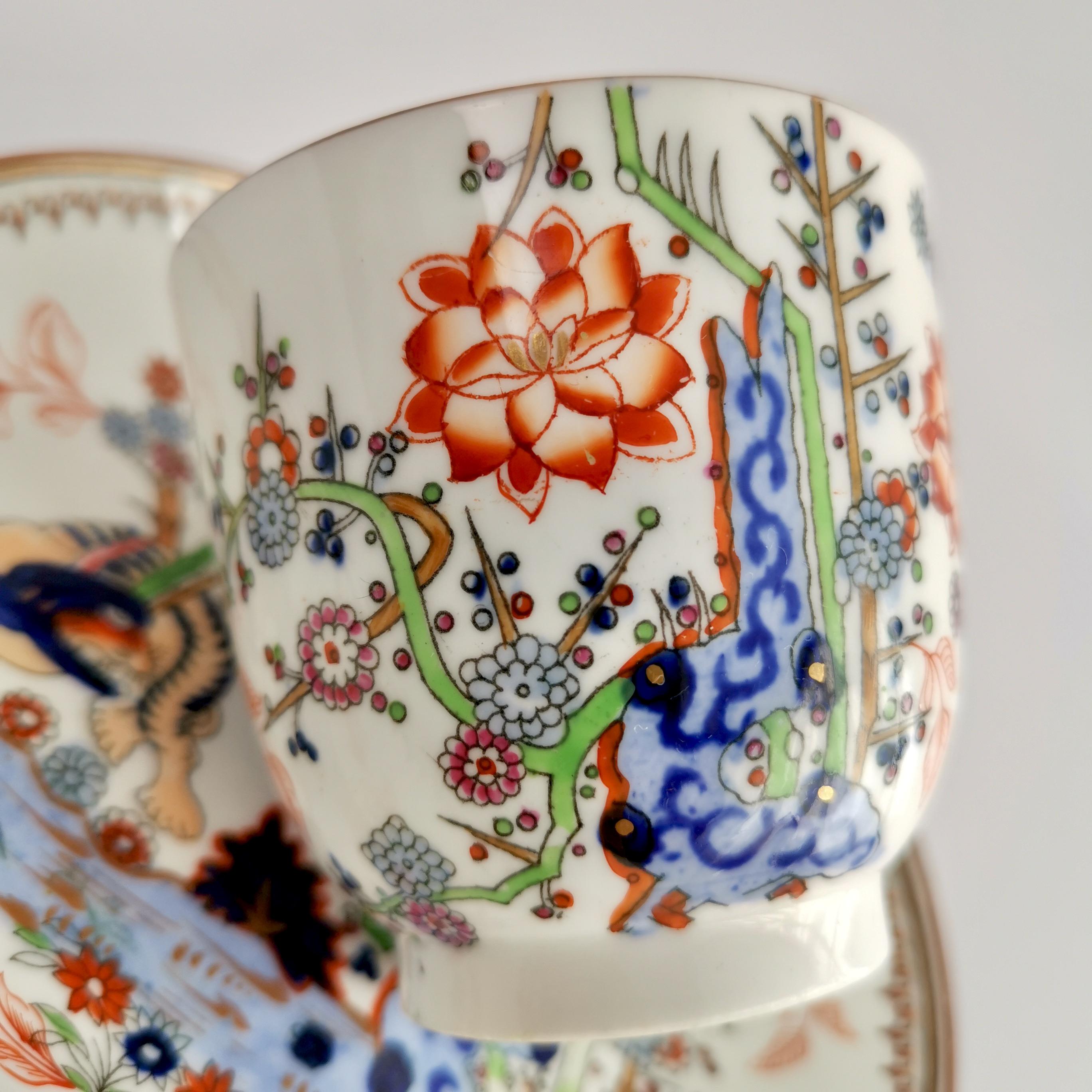 Hand-Painted Minton Porcelain Coffee Cup, Kakiemon Tiger Pattern, D Regent Shape, ca 1835