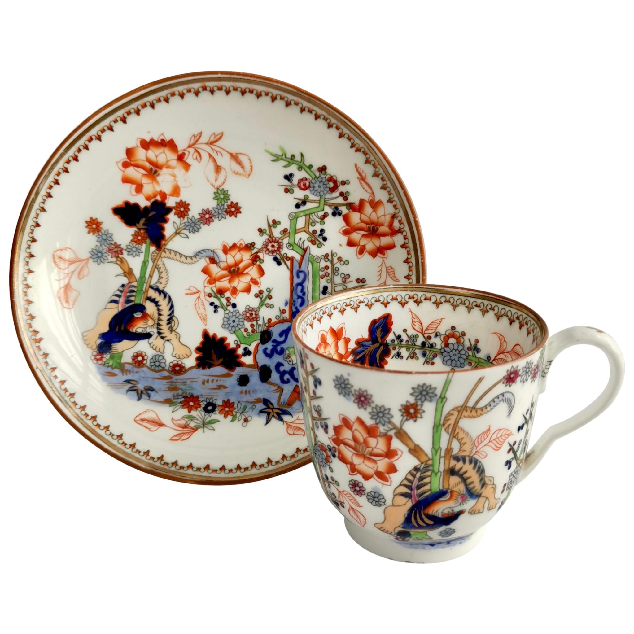 Minton Porcelain Coffee Cup, Kakiemon Tiger Pattern, D Regent Shape, ca 1835