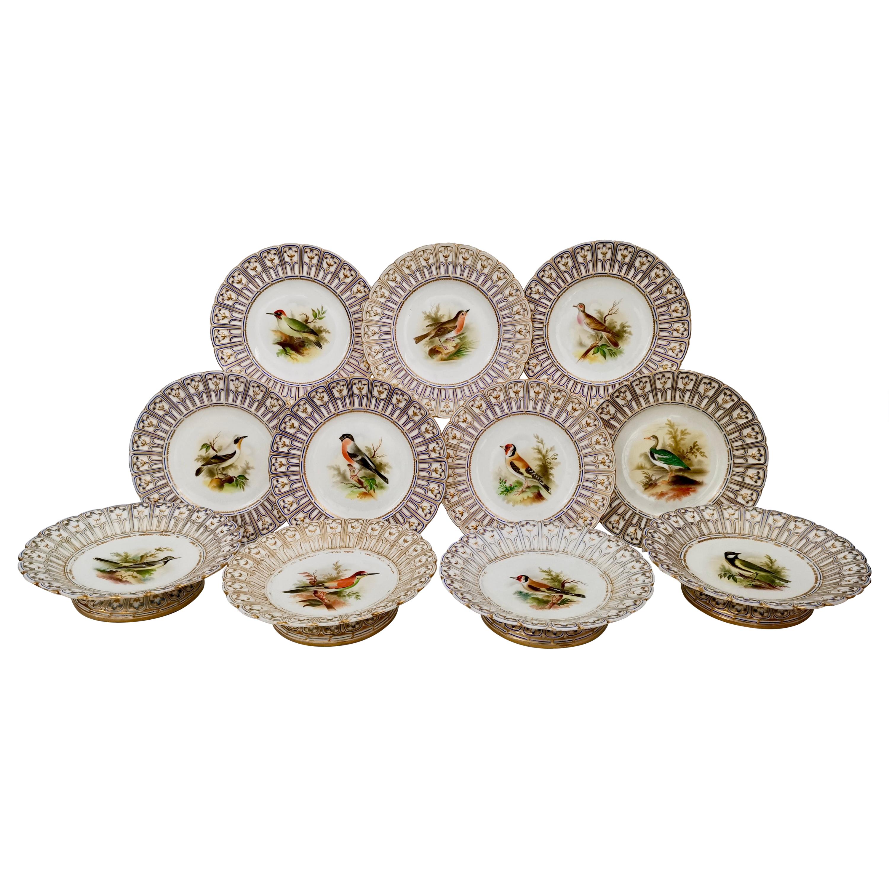 Minton Porcelain Dessert Service, Named Birds by Joseph Smith, Victorian 1851