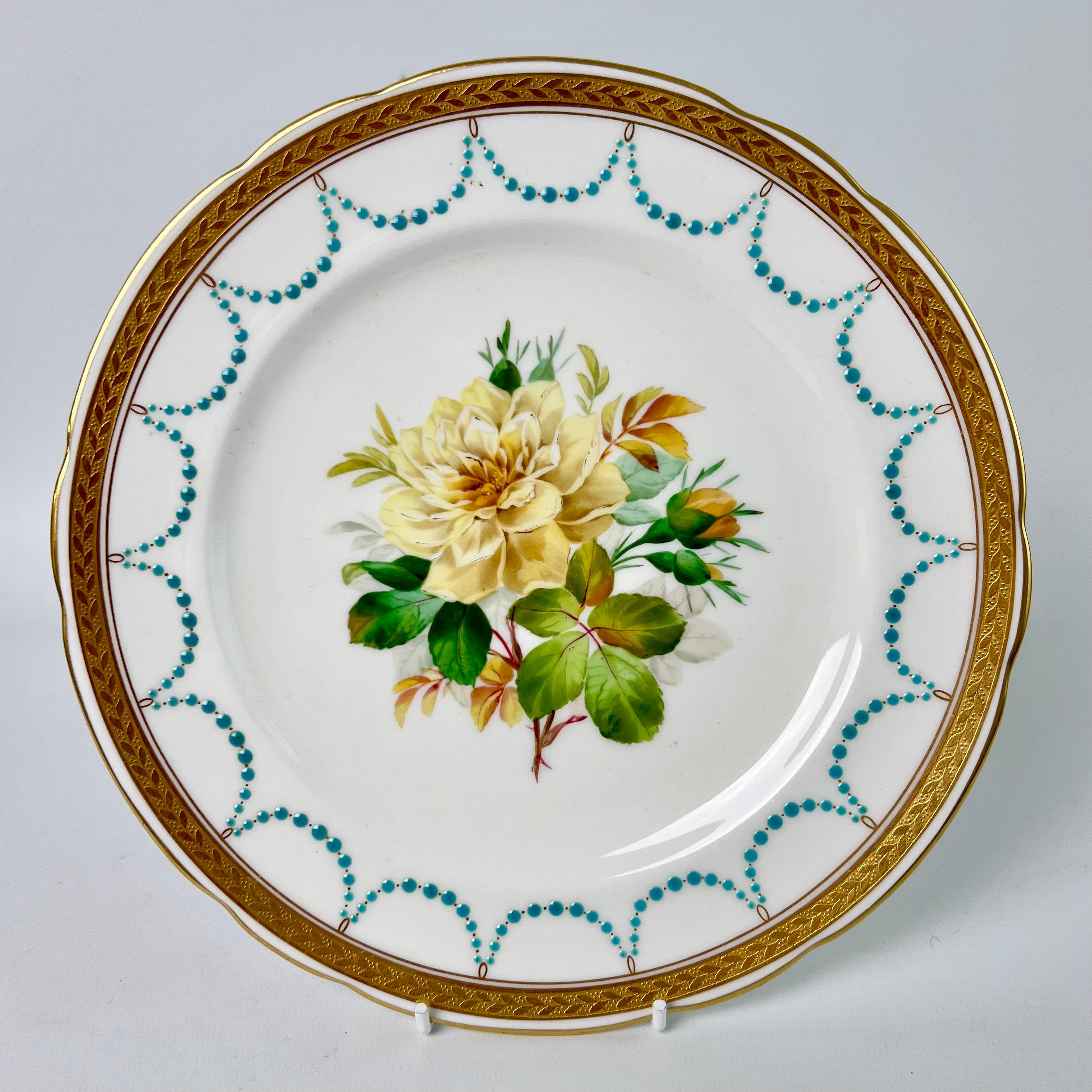 Minton Porcelain Dessert Service, Turquoise and Gilt, Flowers and Fruits, 1870 2