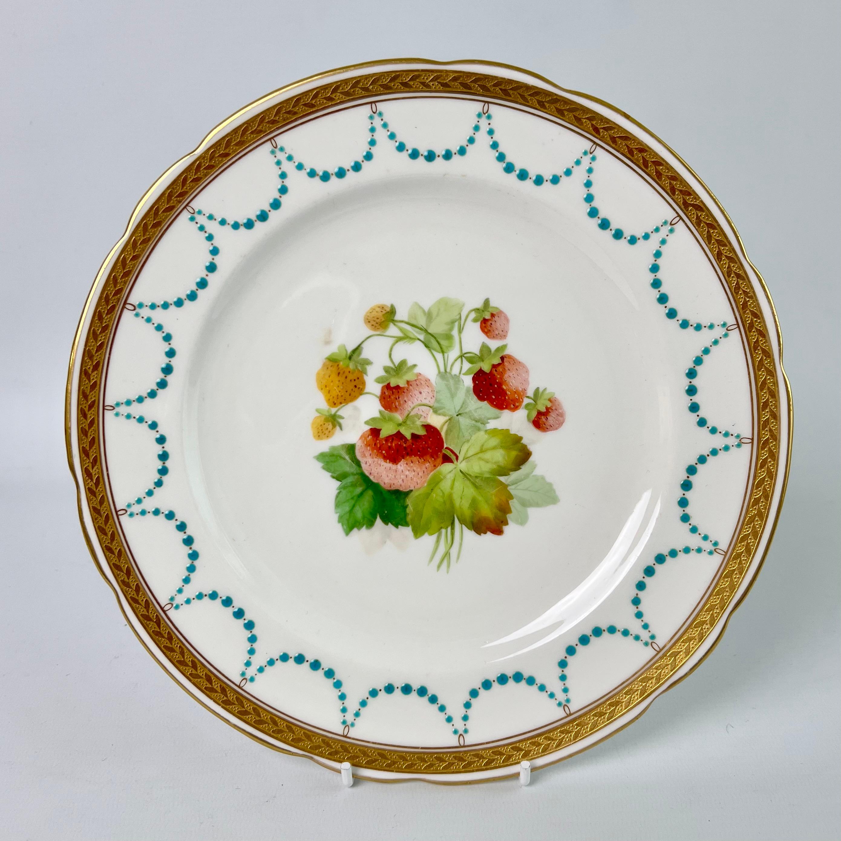 Minton Porcelain Dessert Service, Turquoise and Gilt, Flowers and Fruits, 1870 3