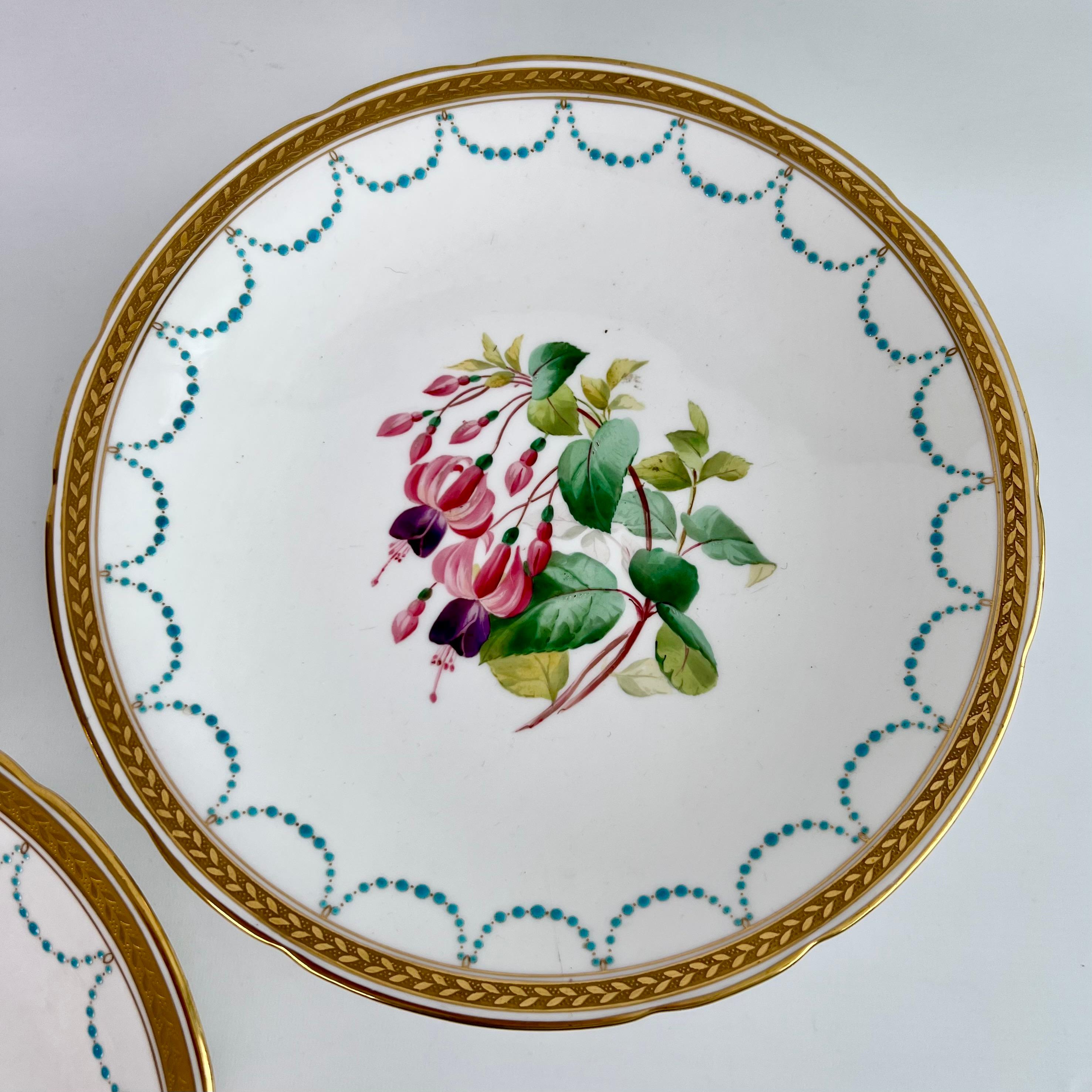 Minton Porcelain Dessert Service, Turquoise and Gilt, Flowers and Fruits, 1870 4