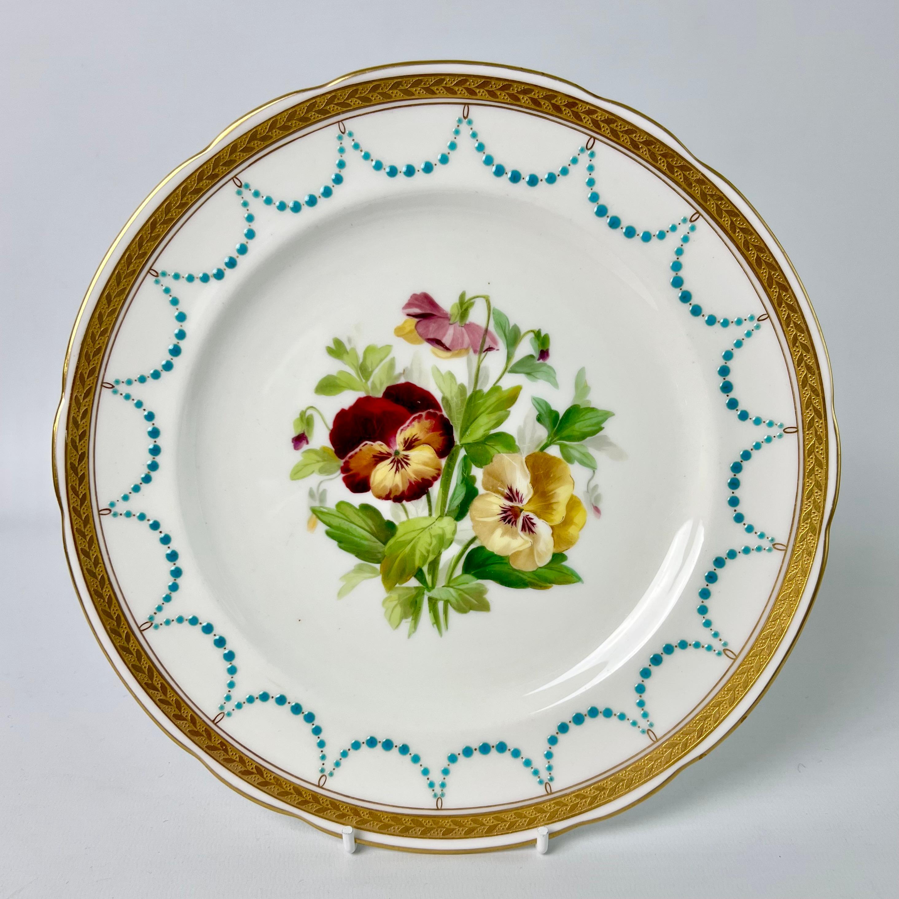 Minton Porcelain Dessert Service, Turquoise and Gilt, Flowers and Fruits, 1870 5