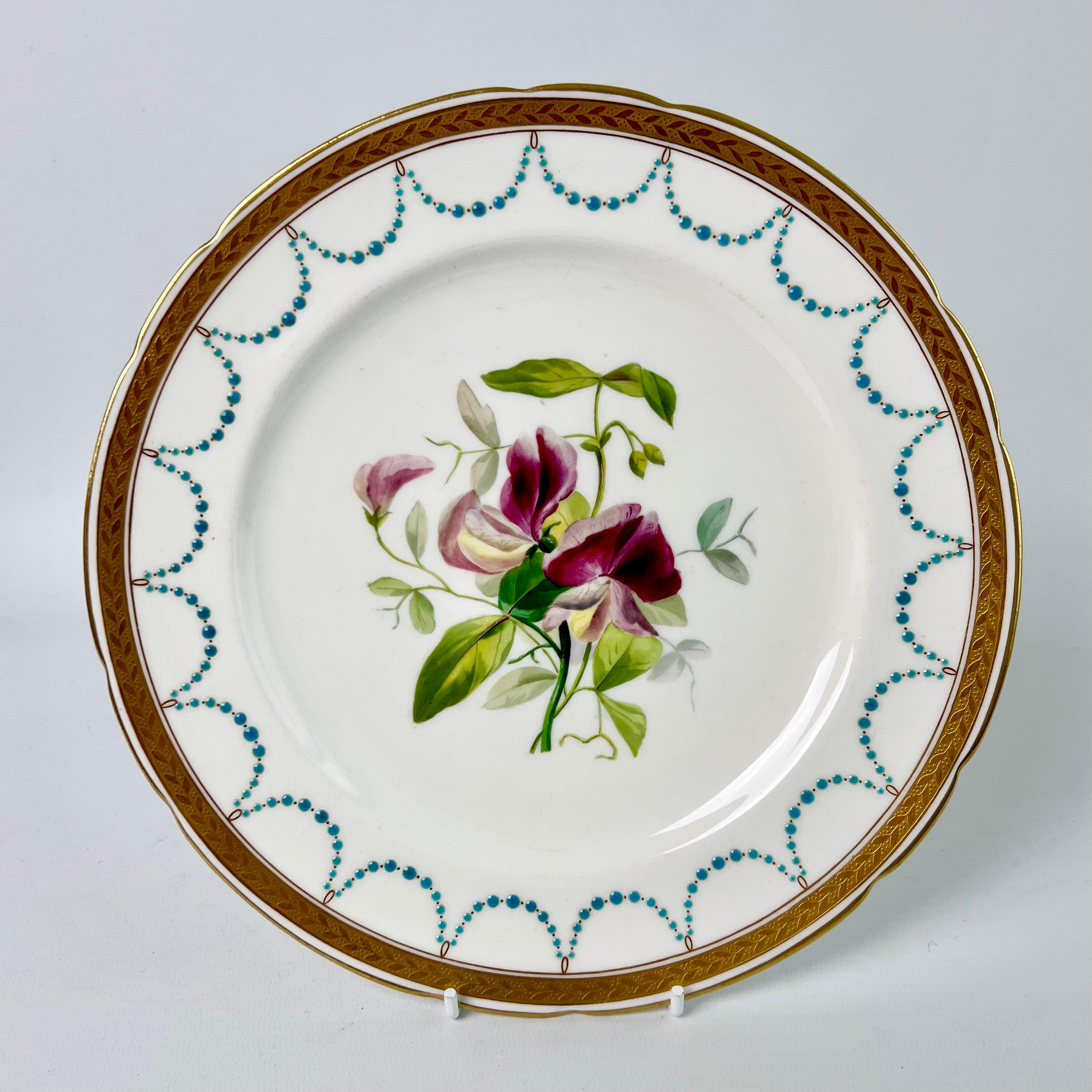 Minton Porcelain Dessert Service, Turquoise and Gilt, Flowers and Fruits, 1870 6