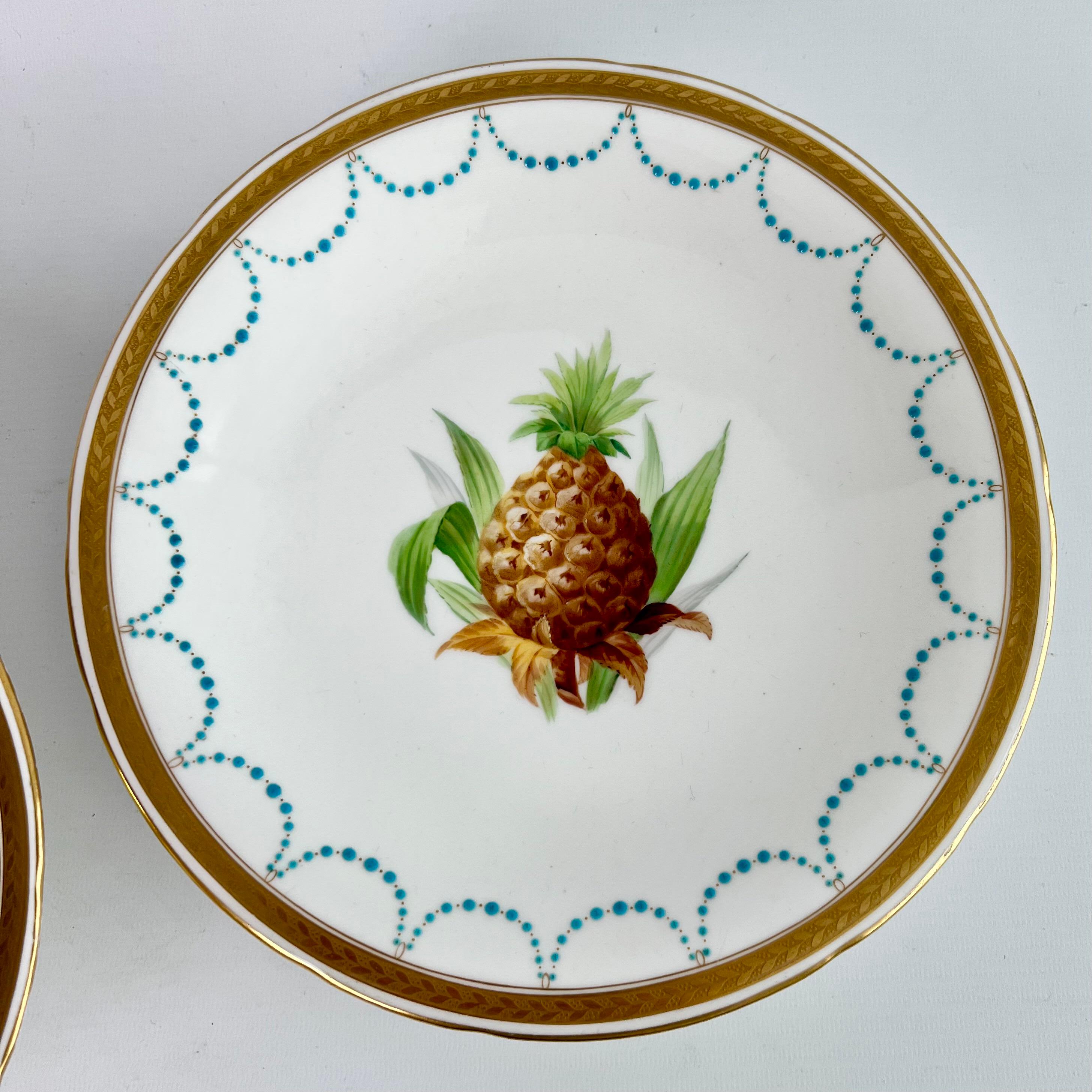 Minton Porcelain Dessert Service, Turquoise and Gilt, Flowers and Fruits, 1870 7