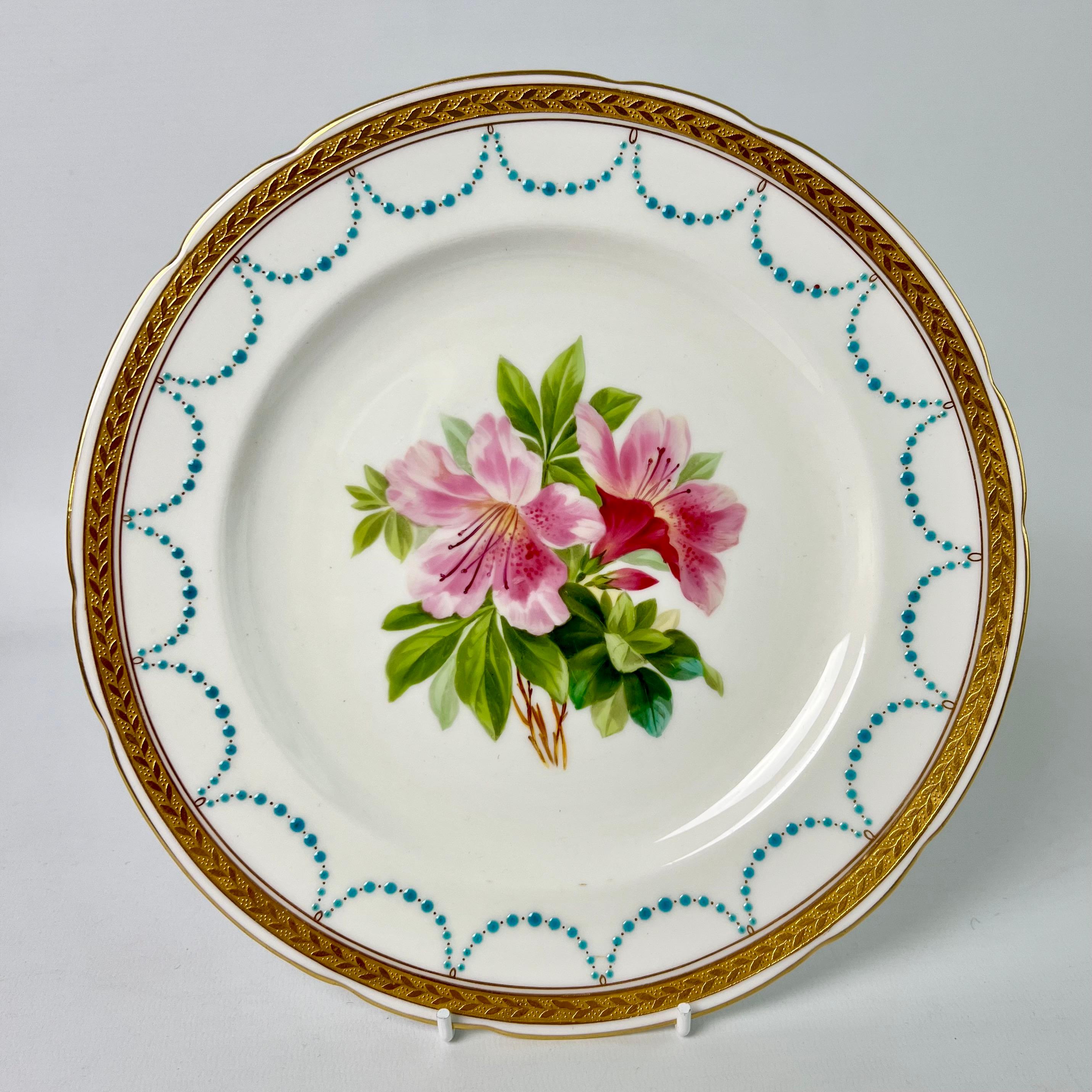 Minton Porcelain Dessert Service, Turquoise and Gilt, Flowers and Fruits, 1870 8