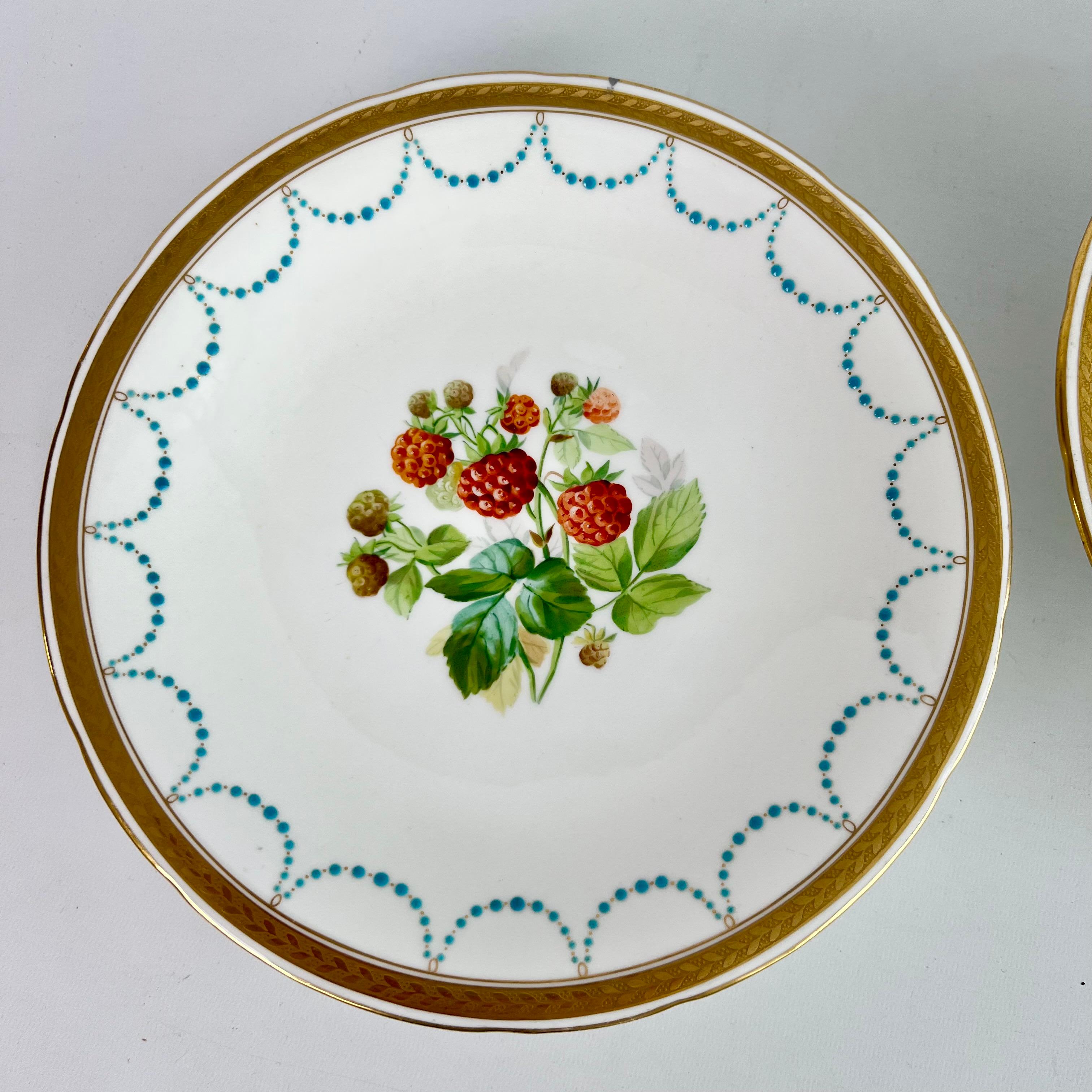 Minton Porcelain Dessert Service, Turquoise and Gilt, Flowers and Fruits, 1870 9