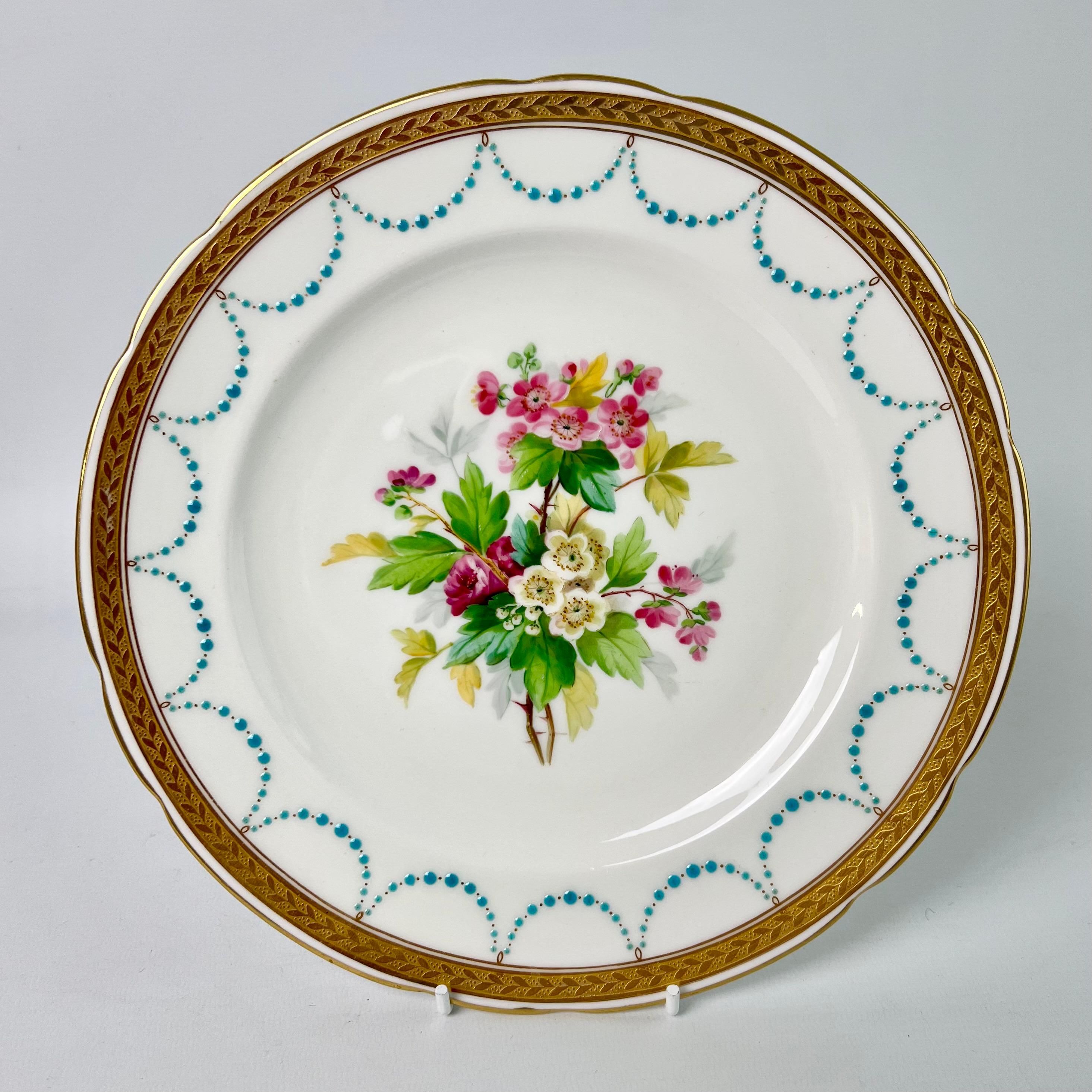 Minton Porcelain Dessert Service, Turquoise and Gilt, Flowers and Fruits, 1870 10