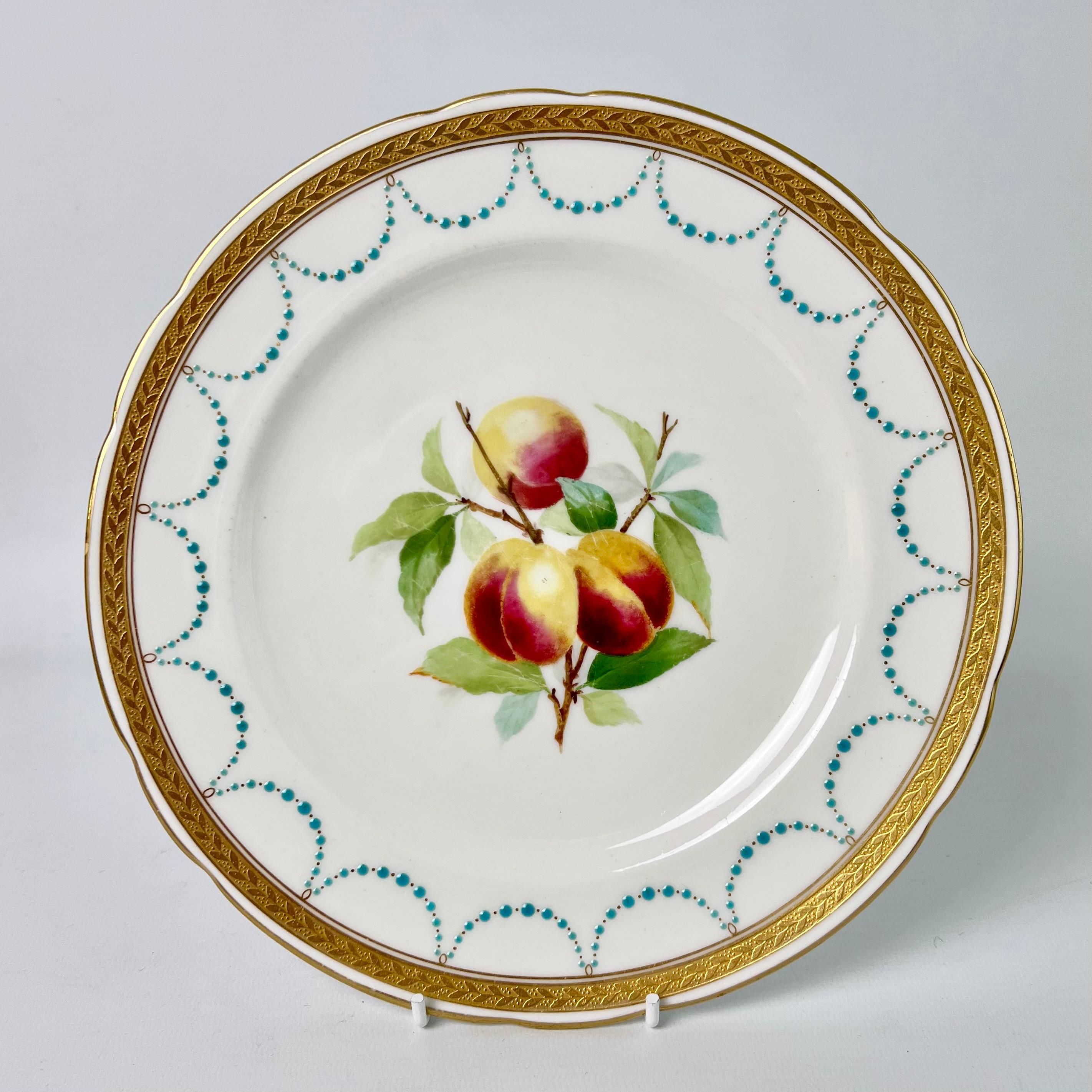 Minton Porcelain Dessert Service, Turquoise and Gilt, Flowers and Fruits, 1870 11