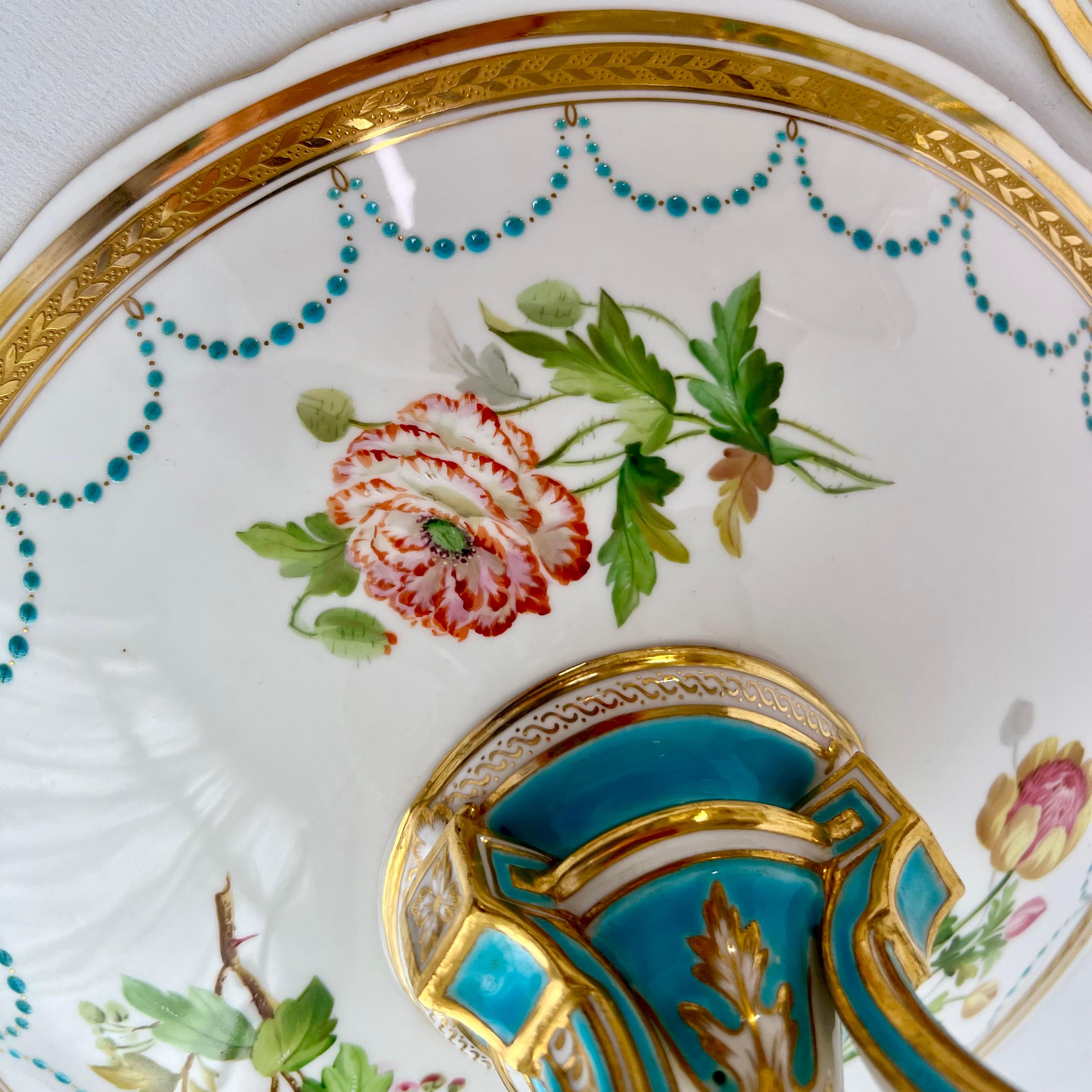 Minton Porcelain Dessert Service, Turquoise and Gilt, Flowers and Fruits, 1870 In Good Condition In London, GB