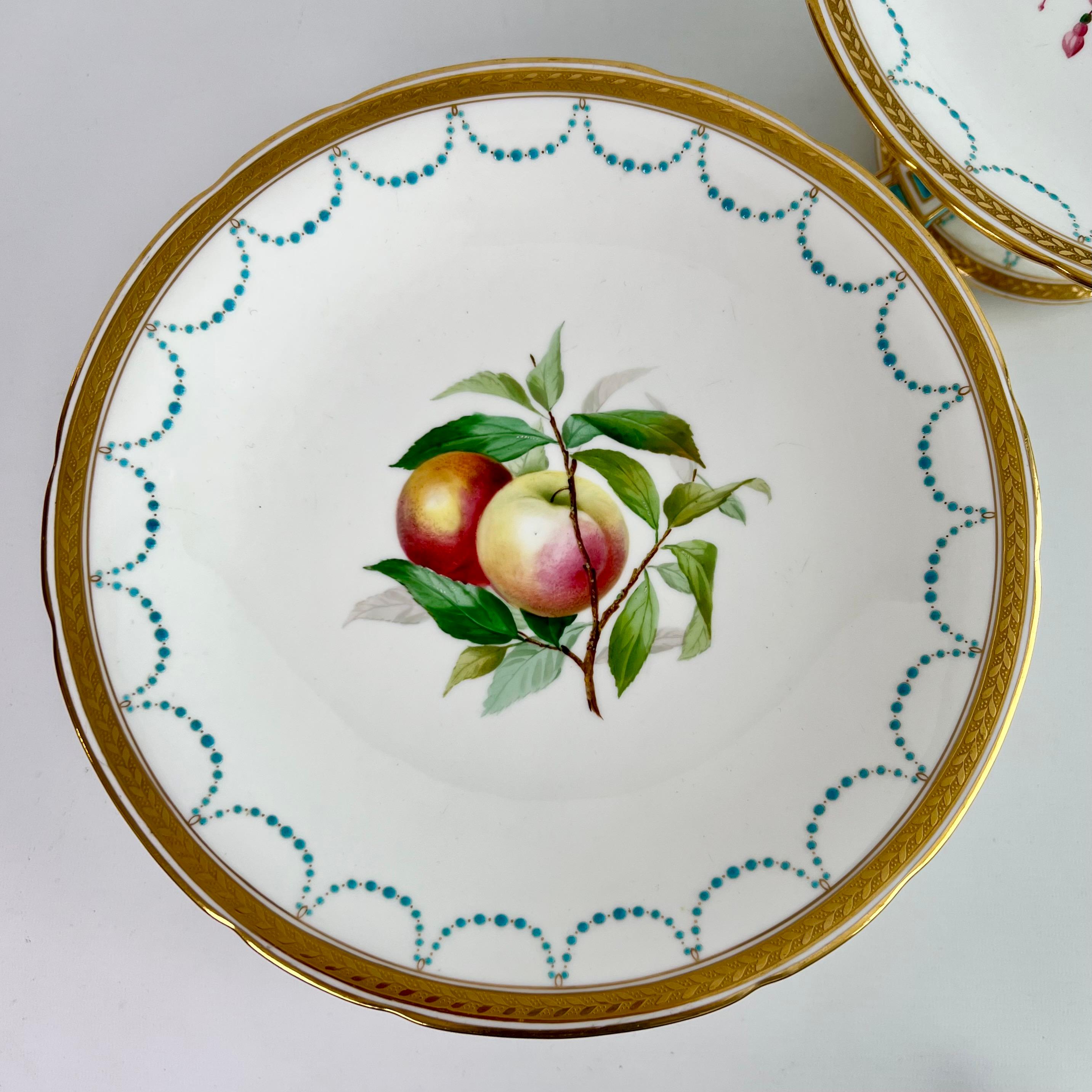 Minton Porcelain Dessert Service, Turquoise and Gilt, Flowers and Fruits, 1870 1