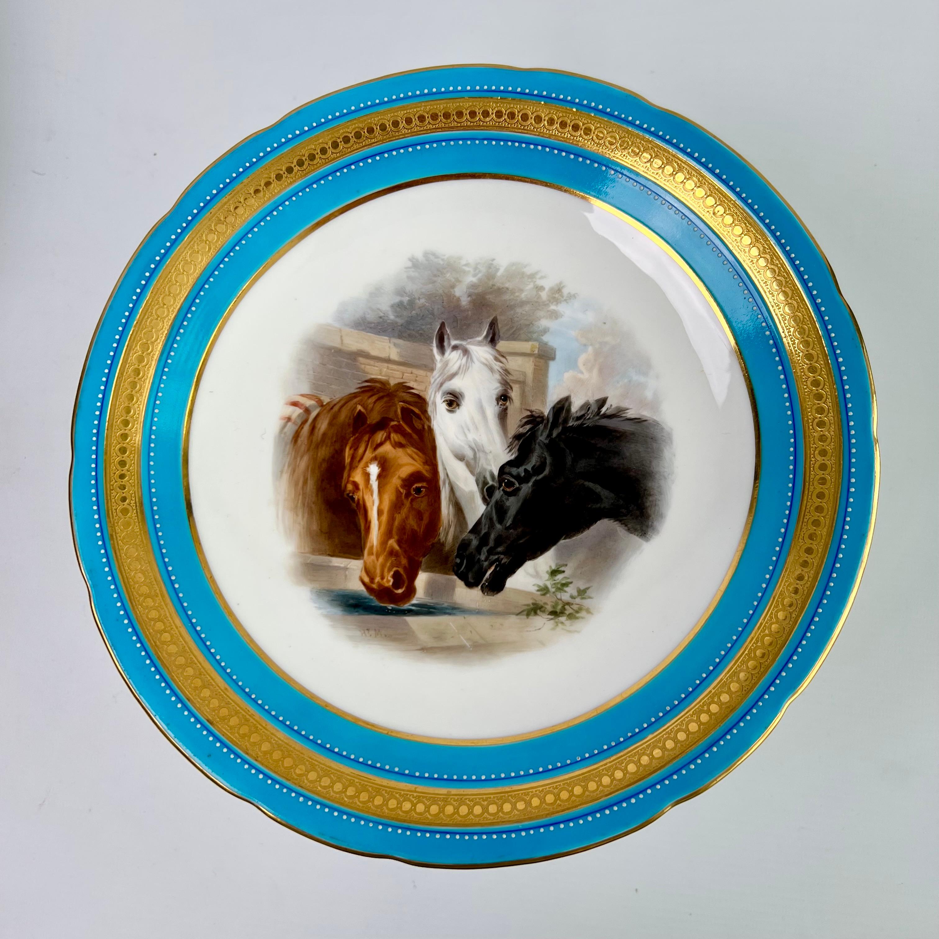 Minton Porcelain Dessert Service, Turquoise, Equestrian Horses, Victorian, 1871 For Sale 6