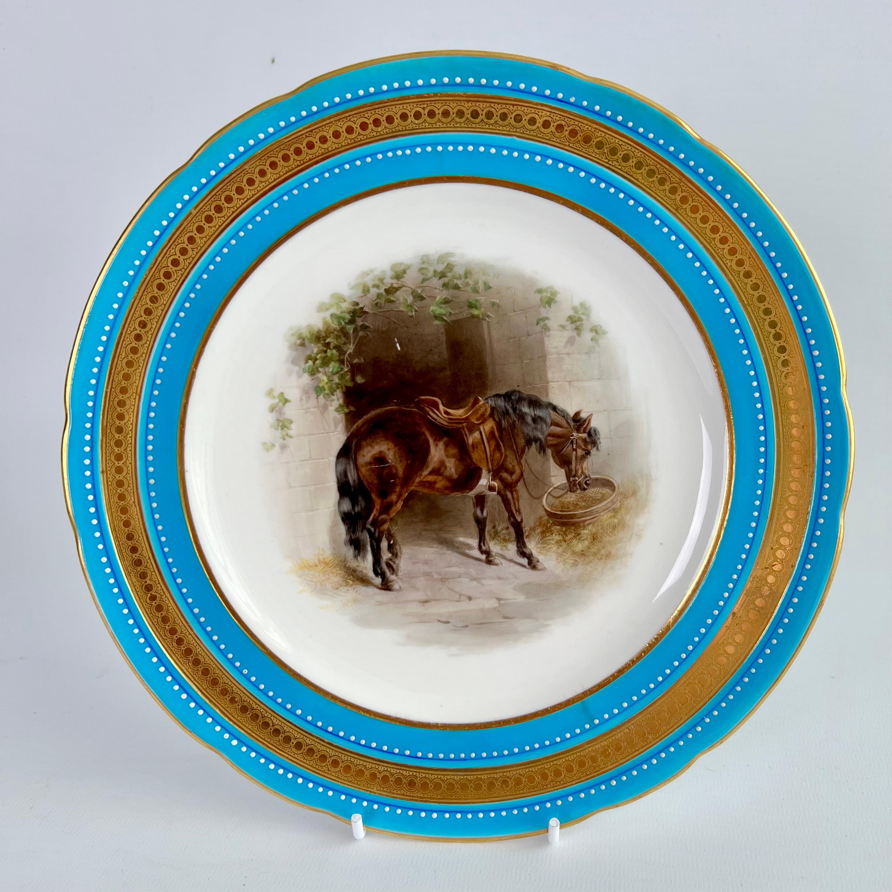 Minton Porcelain Dessert Service, Turquoise, Equestrian Horses, Victorian, 1871 For Sale 8