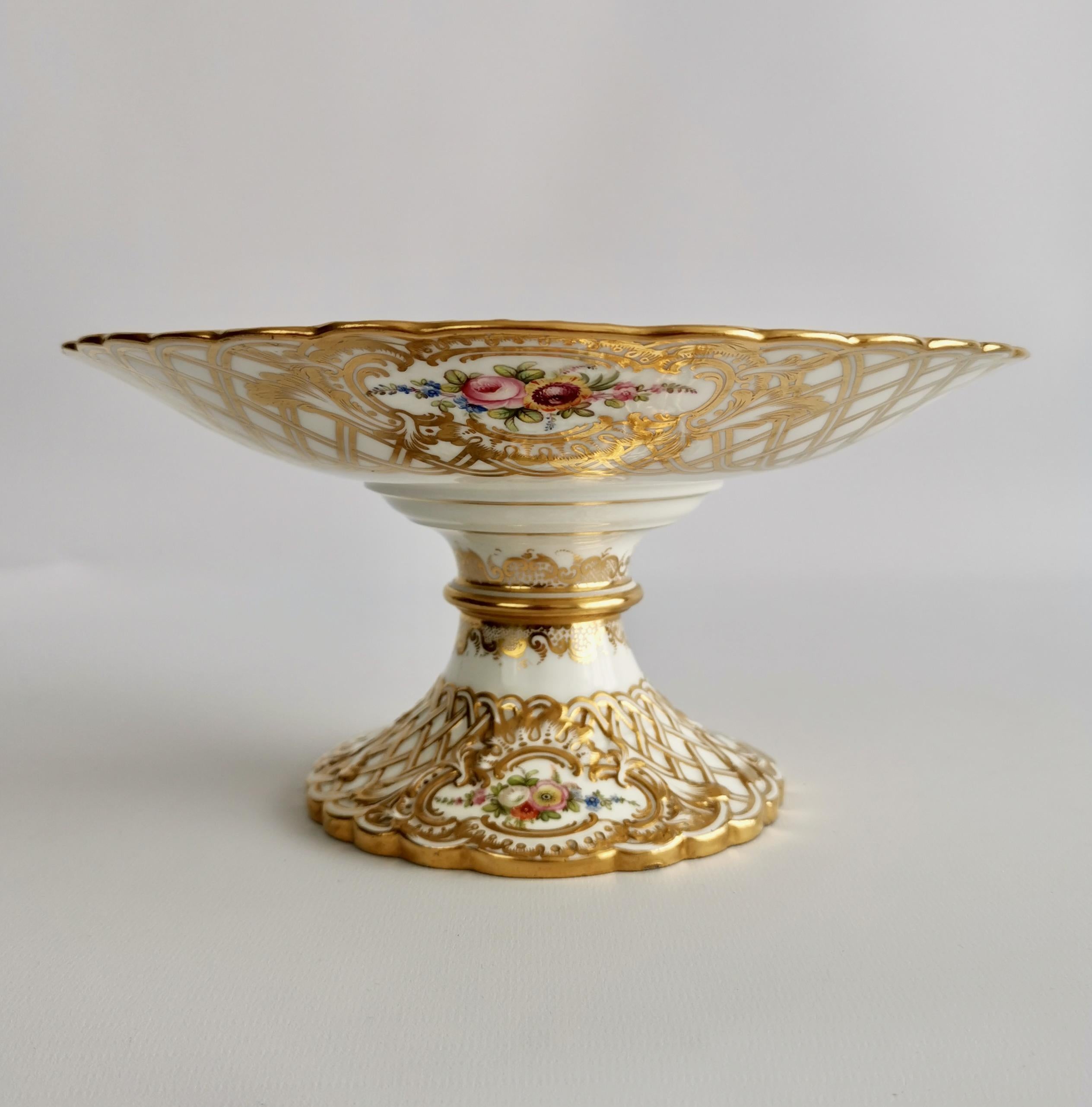 English Minton Porcelain Dessert Service, White, Flowers J. Bancroft, Victorian, 1841
