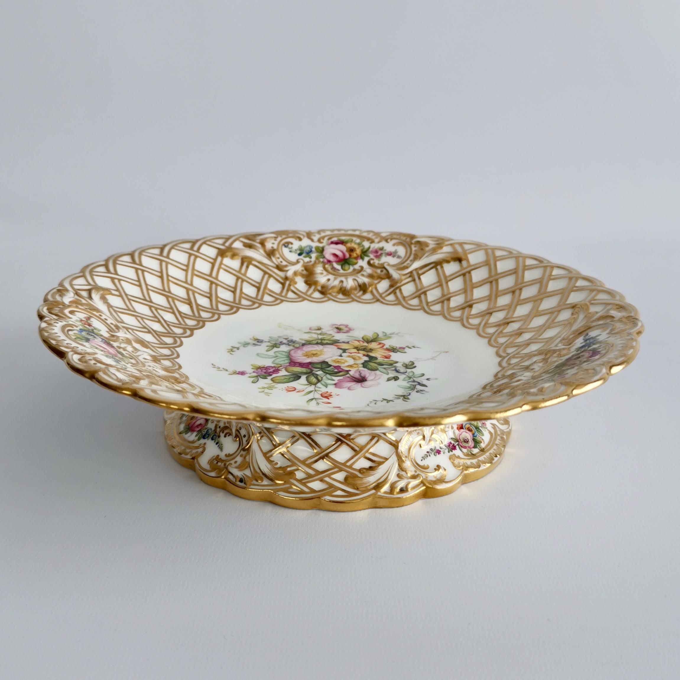Hand-Painted Minton Porcelain Dessert Service, White, Flowers J. Bancroft, Victorian, 1841