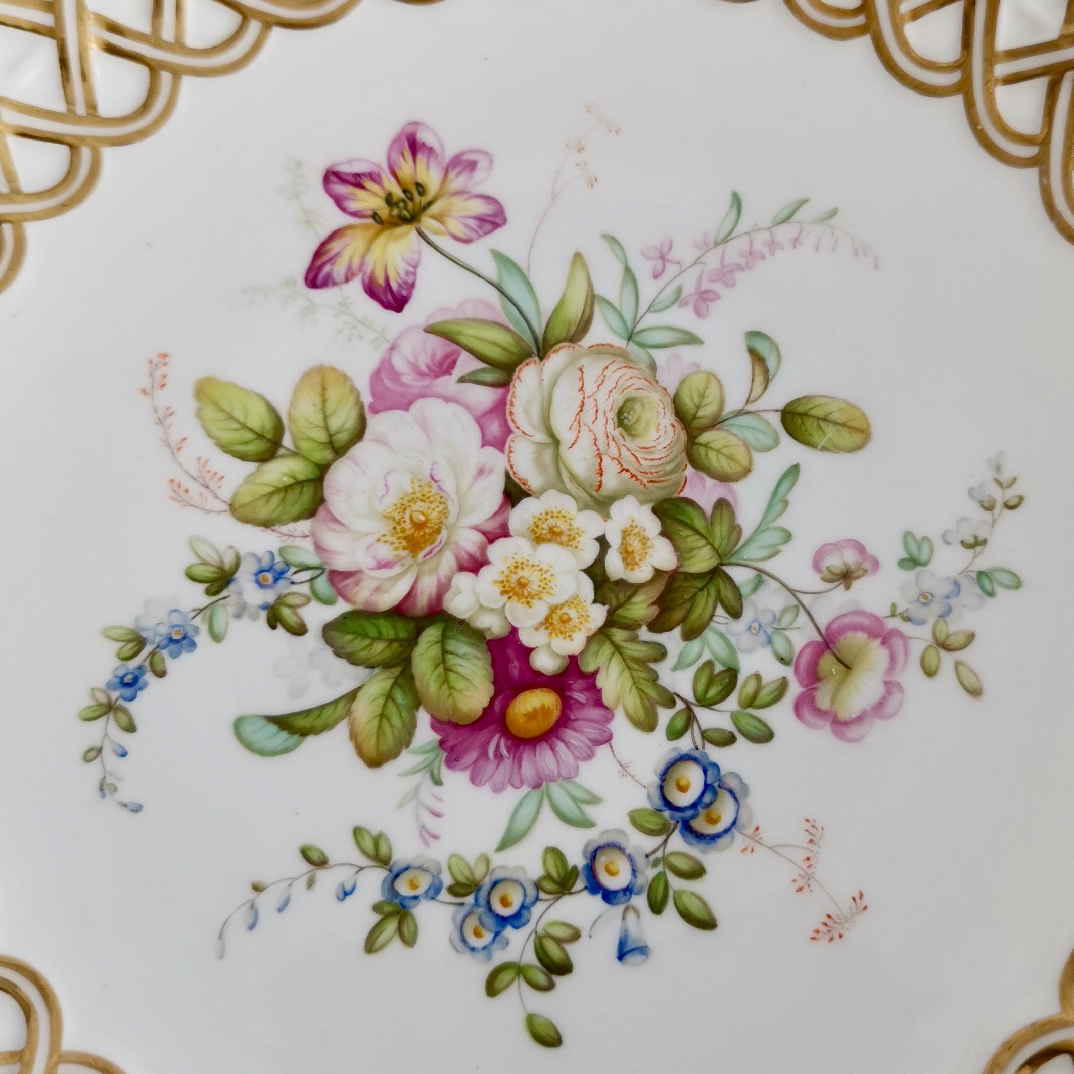 Minton Porcelain Dessert Service, White, Flowers J. Bancroft, Victorian, 1841 1