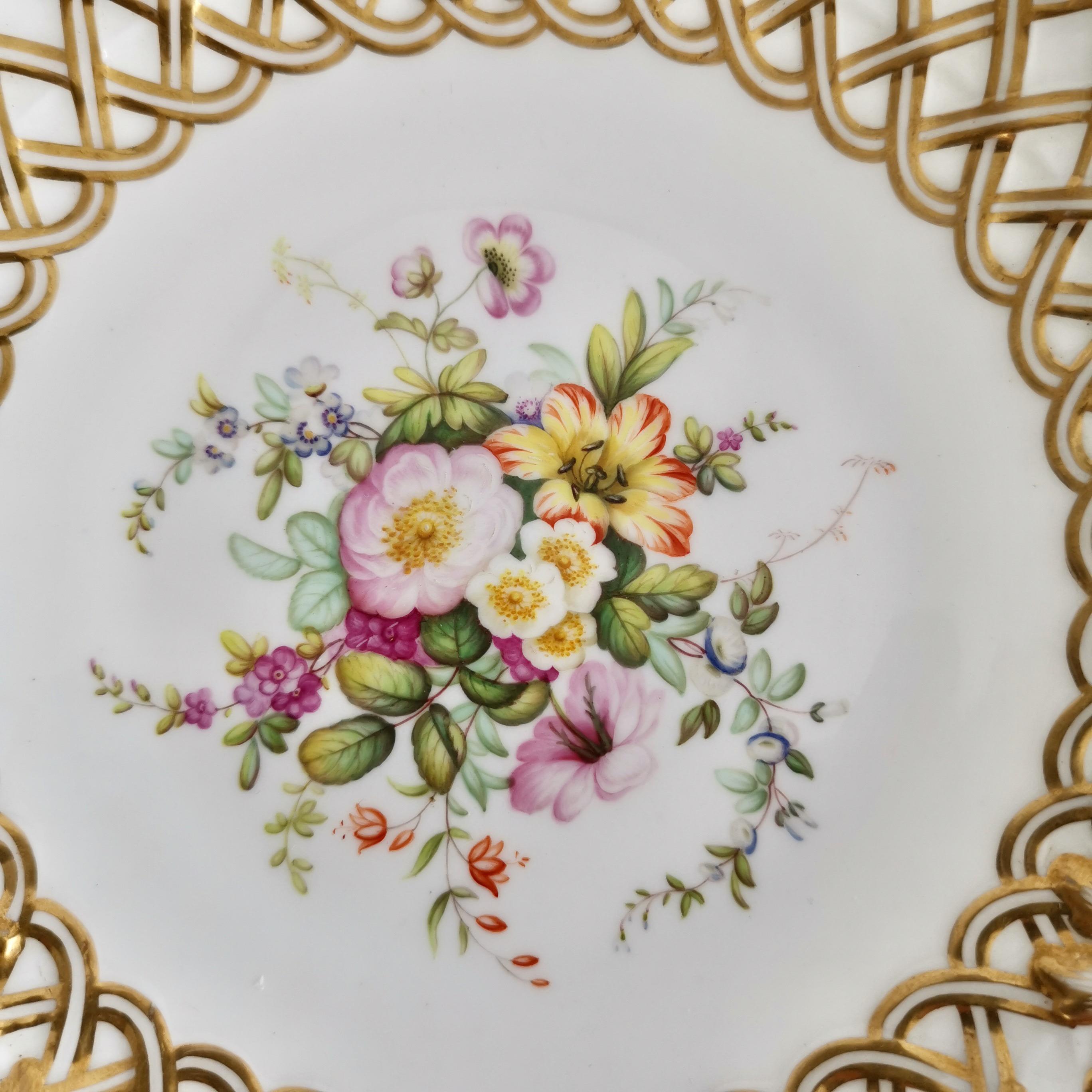 Minton Porcelain Dessert Service, White, Flowers J. Bancroft, Victorian, 1841 3