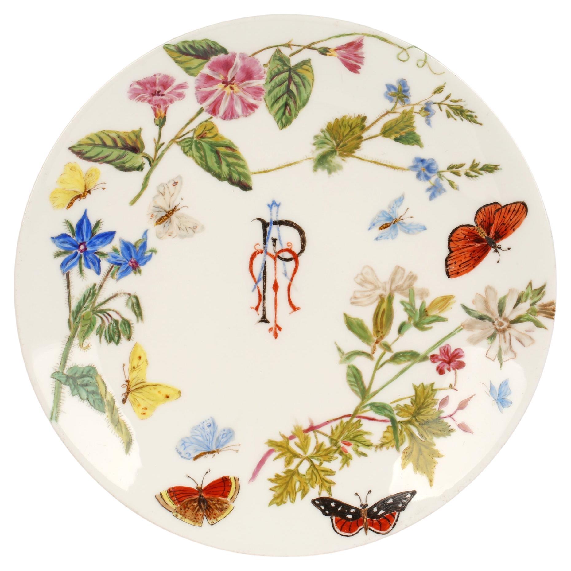 Minton Porcelain Hand-Painted Blank Cabinet Plate Signed AMB, 1890