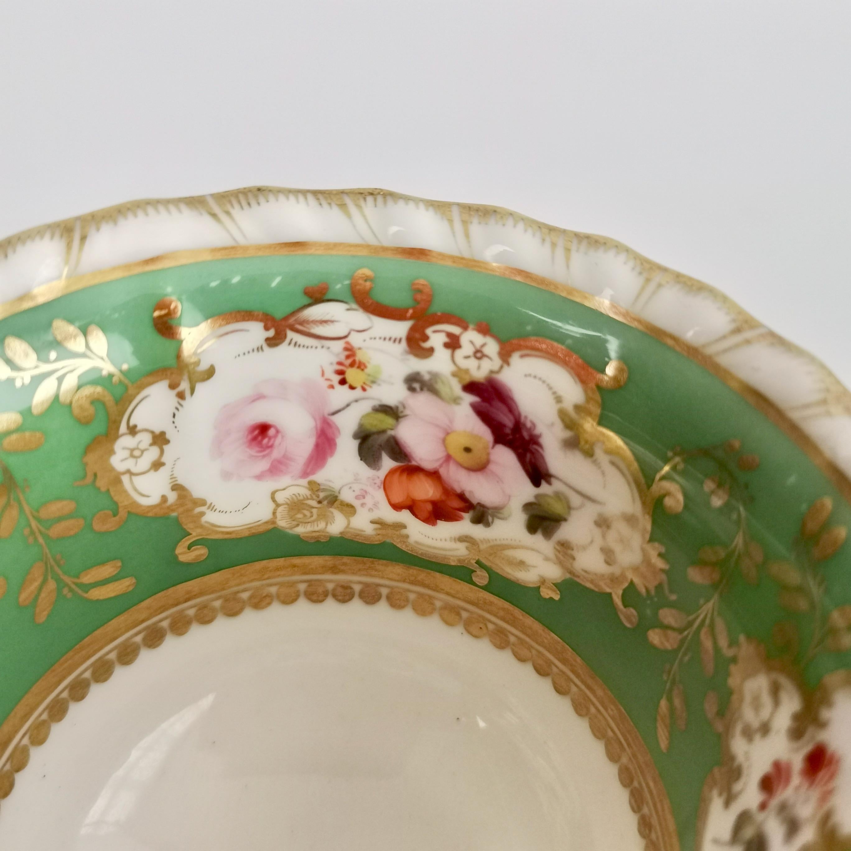Hand-Painted Minton Porcelain Orphaned Coffee Cup, Green with Flowers, ca 1825