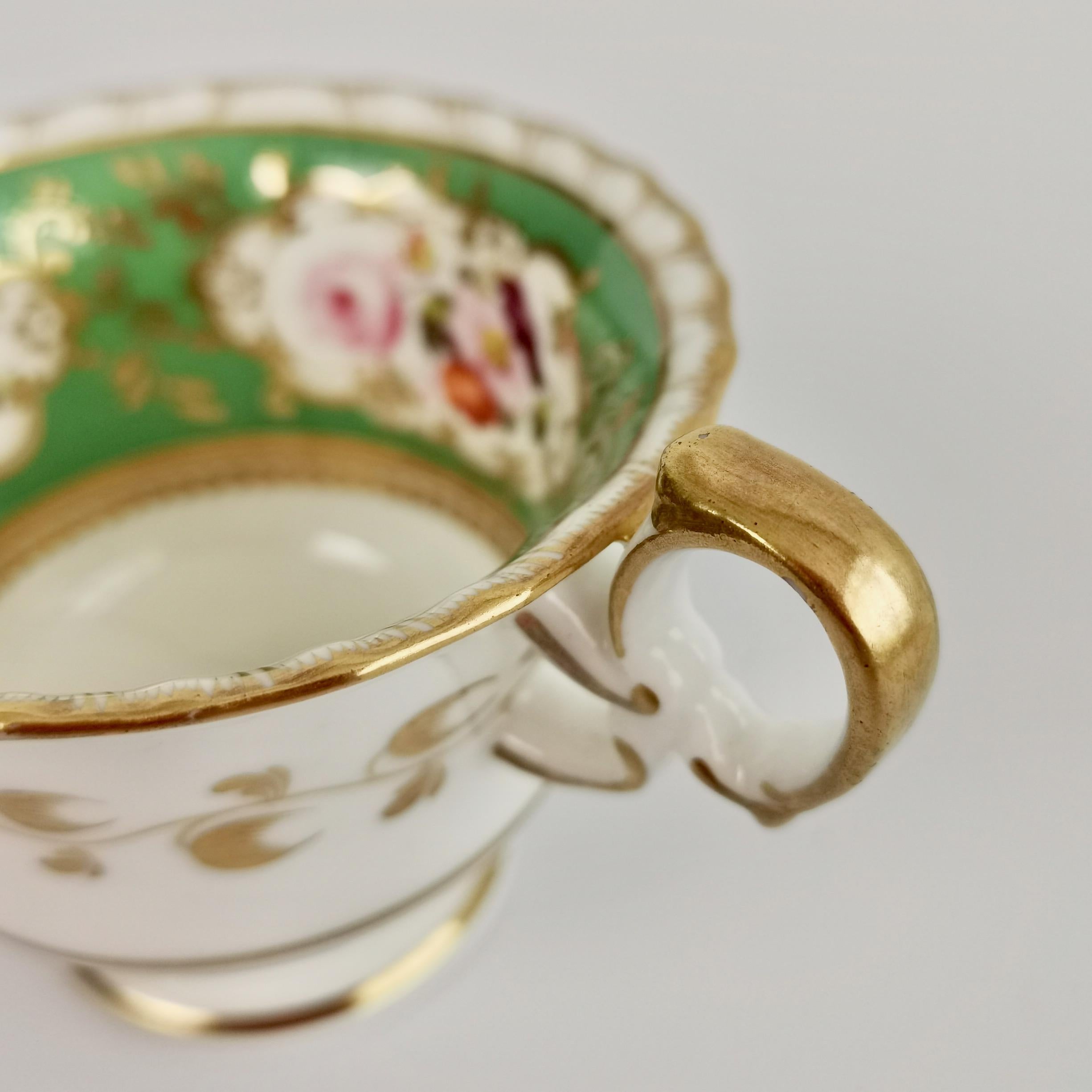 Early 19th Century Minton Porcelain Orphaned Coffee Cup, Green with Flowers, ca 1825