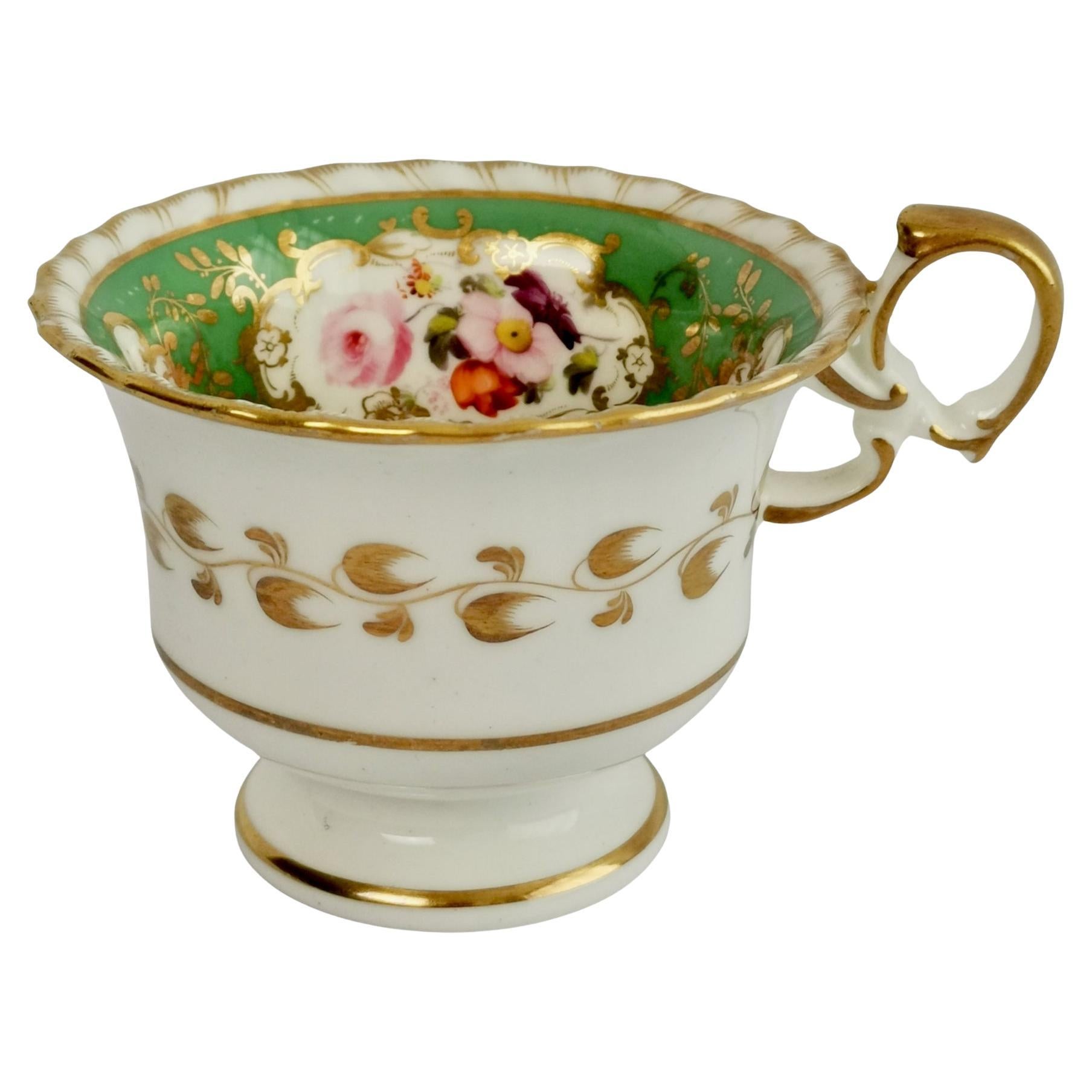 Minton Porcelain Orphaned Coffee Cup, Green with Flowers, ca 1825