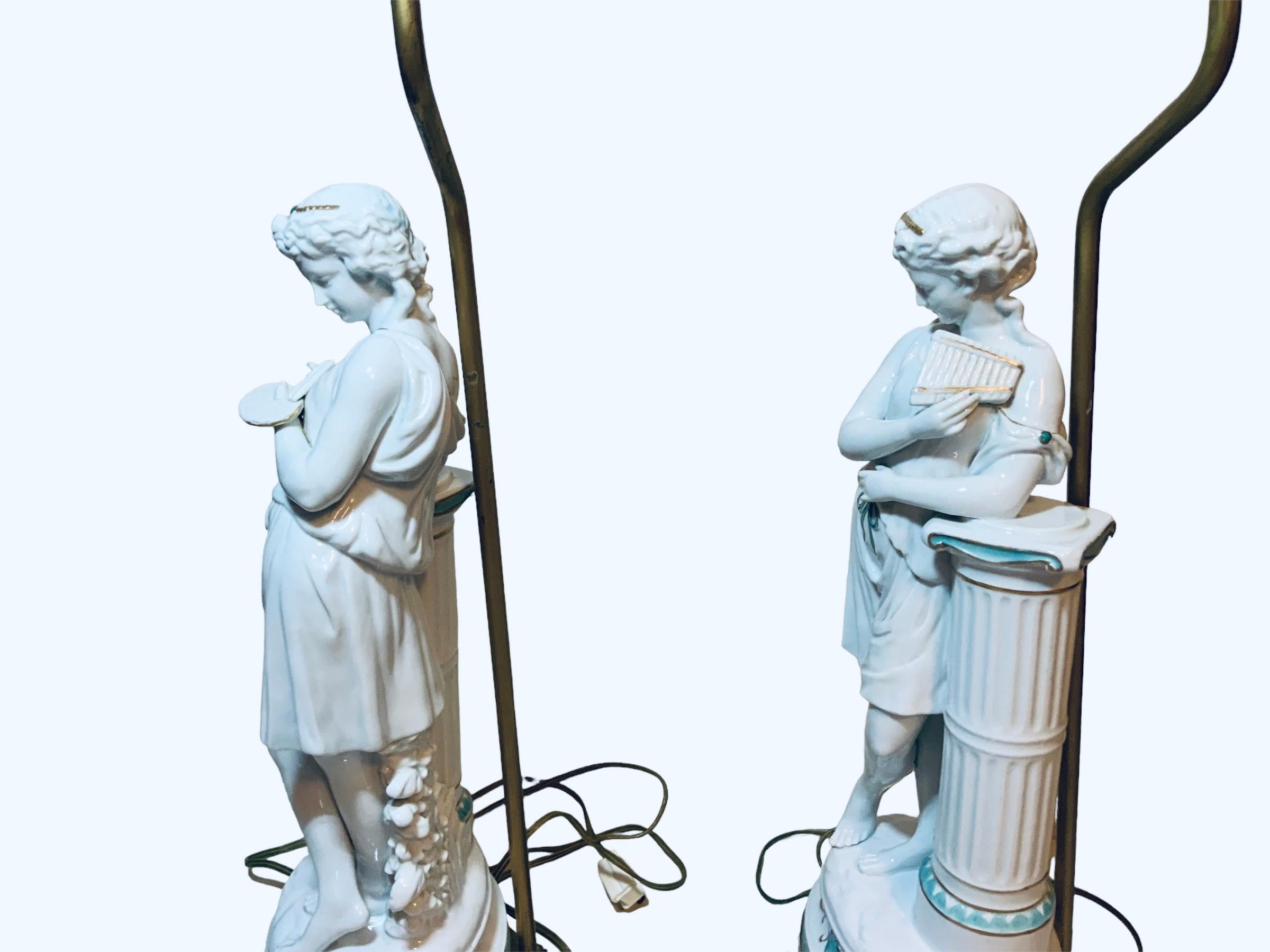 Minton Porcelain Pair Of Greek/ Roman Figures Sculptures Table Lamps For Sale 3