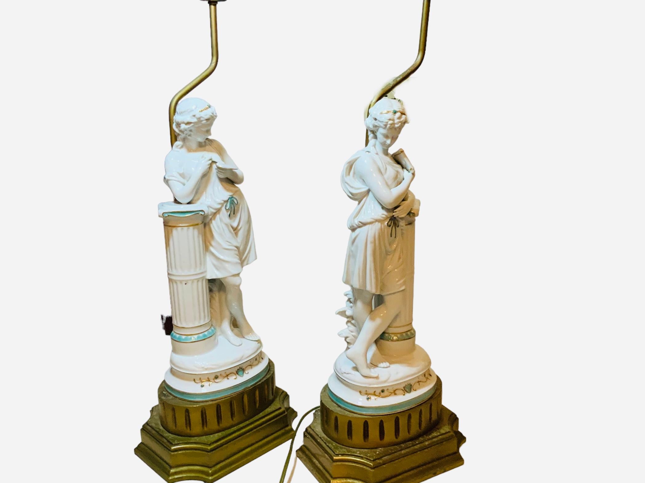 Minton Porcelain Pair Of Greek/ Roman Figures Sculptures Table Lamps For Sale 7