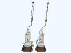 Pareja De Esculturas De Figuras Griegas / Romanas De Porcelana Minton Lámparas De Mesa