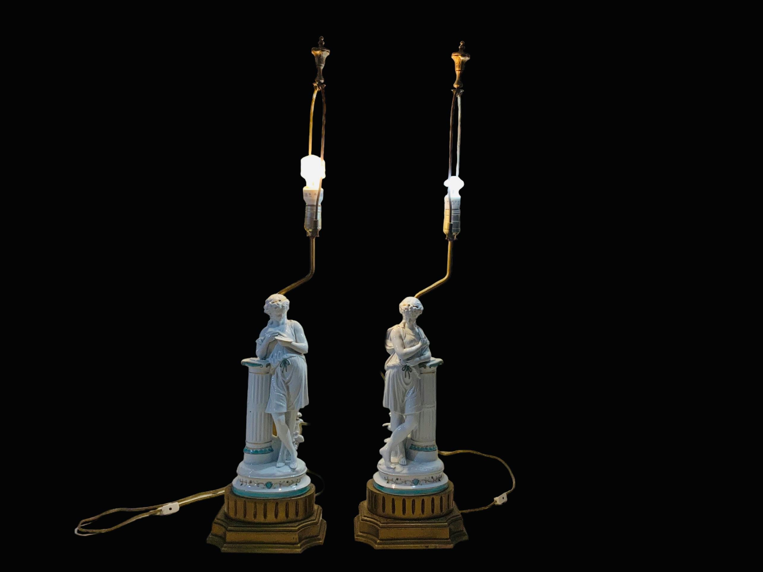 Minton Porcelain Pair Of Greek/ Roman Figures Sculptures Table Lamps For Sale 13