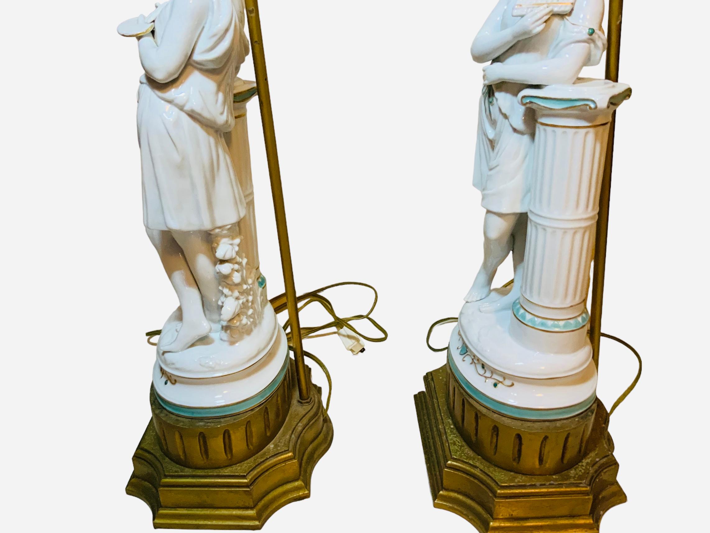 Minton Porcelain Pair Of Greek/ Roman Figures Sculptures Table Lamps For Sale 2