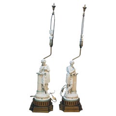 Used Minton Porcelain Pair Of Greek/ Roman Figures Sculptures Table Lamps