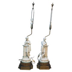 Pareja De Esculturas De Figuras Griegas / Romanas De Porcelana Minton Lámparas De Mesa