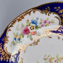 Minton Porcelain Plate, Cobalt Blue with Floral Reserves, Victorian ca 1840